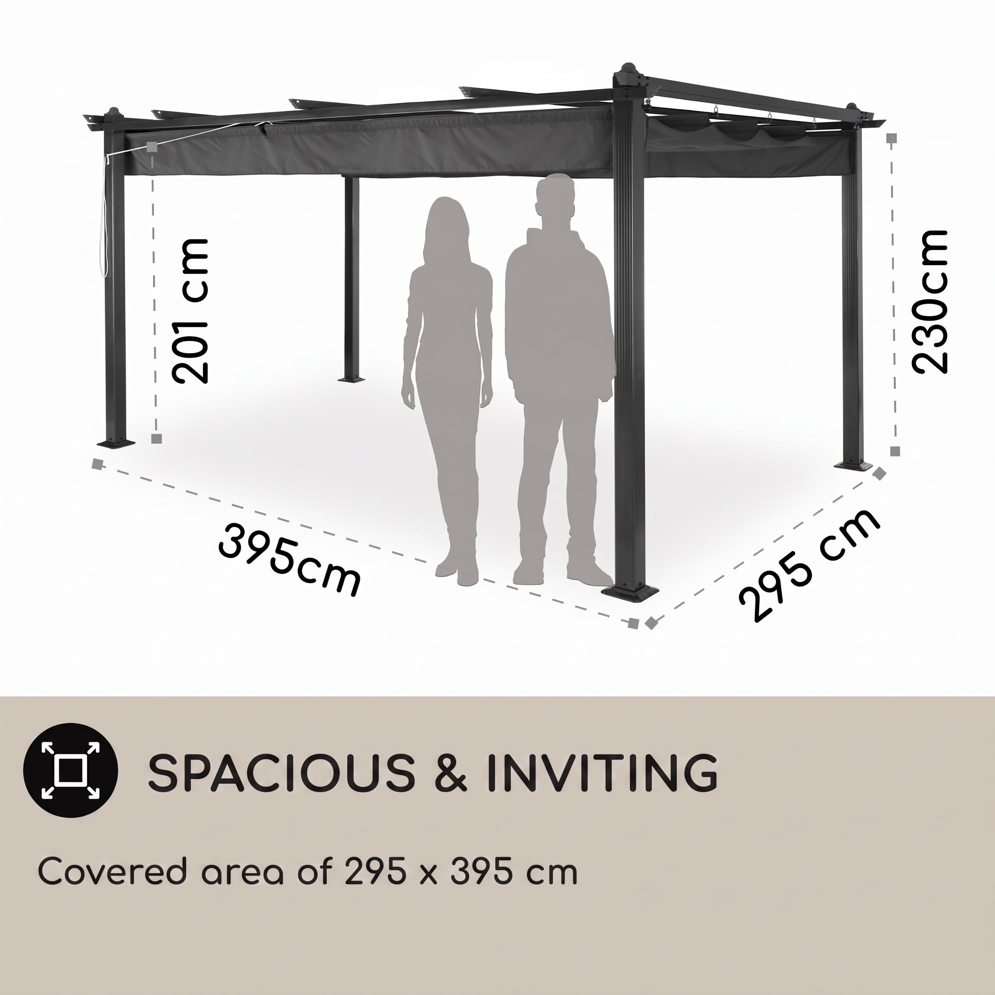 Blumfeldt Pantheon, pergola, prístrešok, 3 x 4 m, hliník, strieška proti slnku, polyester, sivá – Obrázok 4