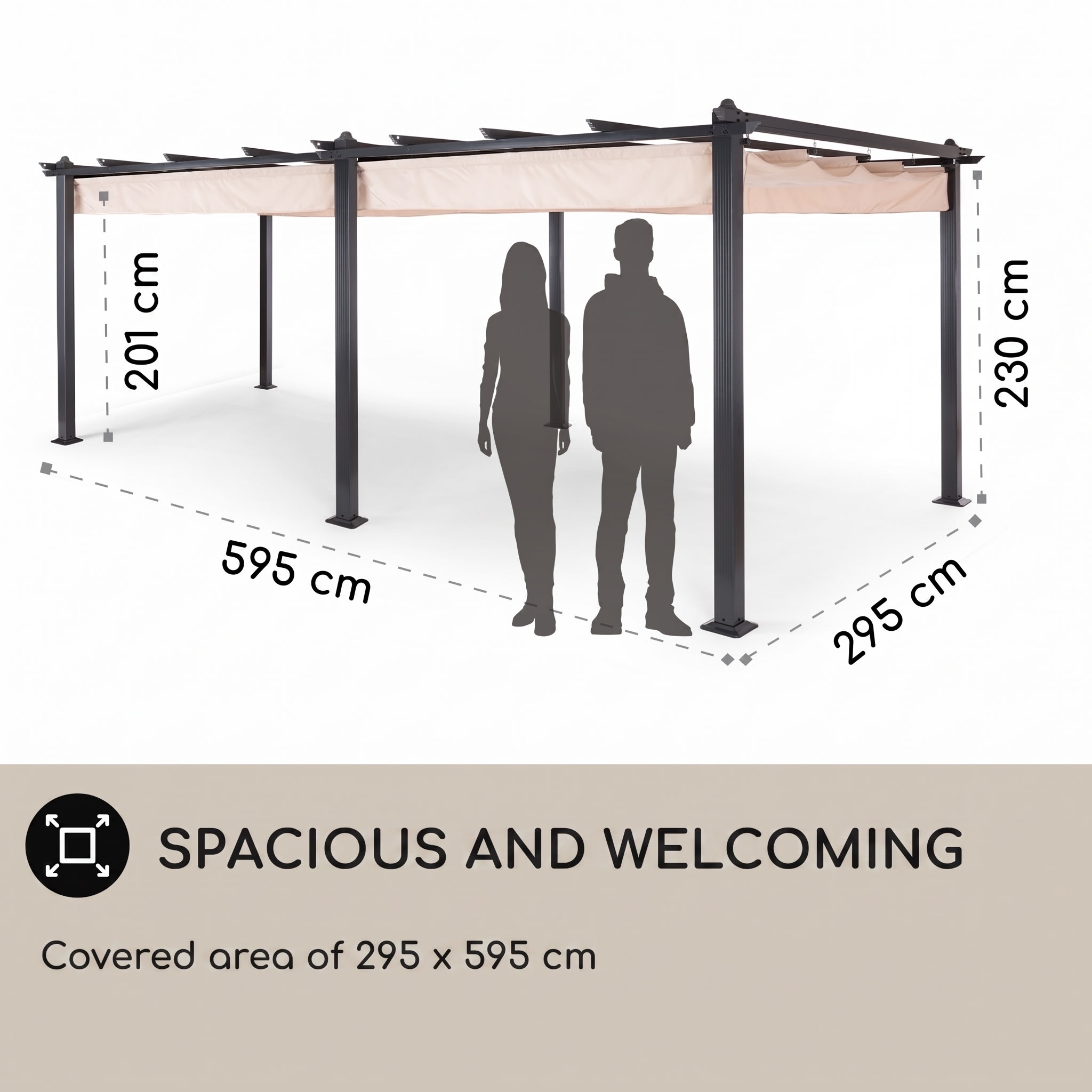 Blumfeldt Pantheon, pergola, prístrešok, 3 x 6 m, hliník, strieška proti slnku, polyester, béžová – Obrázok 3