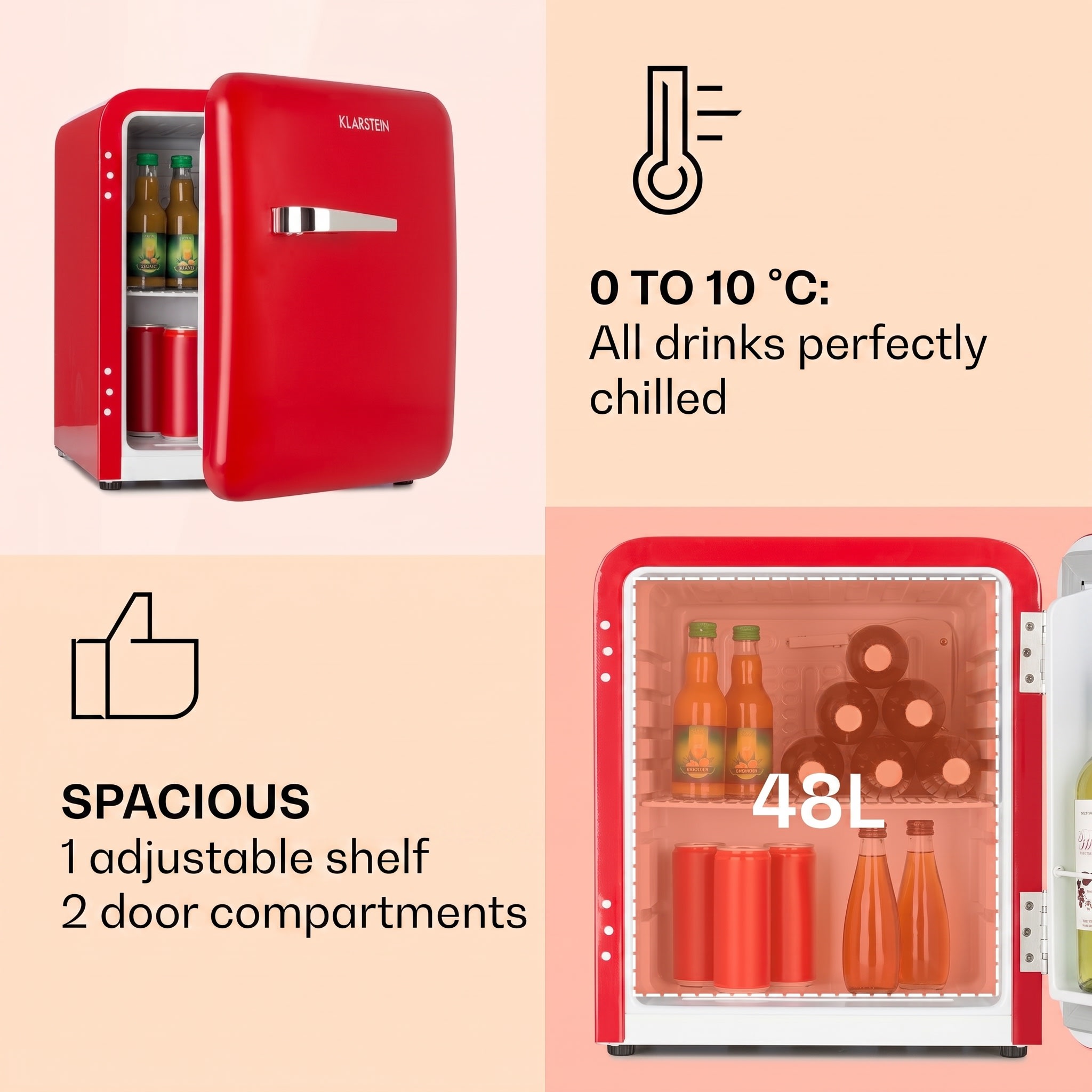 Klarstein Audrey Mini, retro chladnička, 48 l, 2 úrovne, energet. trieda F – Obrázok 4