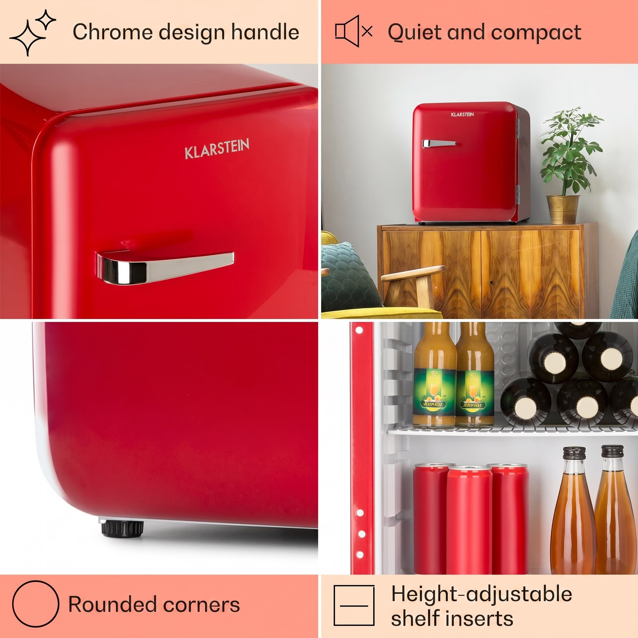 Klarstein Audrey Mini, retro chladnička, 48 l, 2 úrovne, energet. trieda F – Obrázok 5