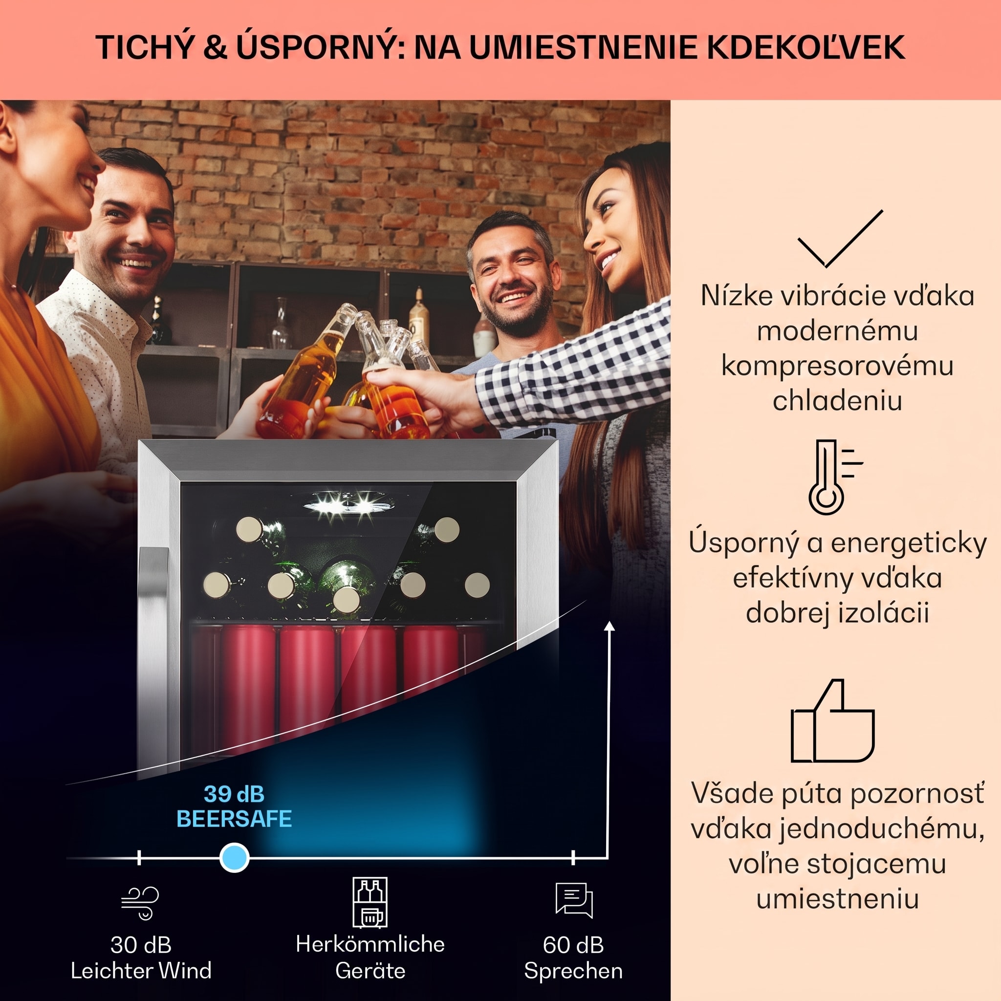 Klarstein Beersafe 70 Birra Edition, chladnička, 70 litrov, 3 police, sklenené dvere, nehrdzavejúca oceľ – Obrázok 3