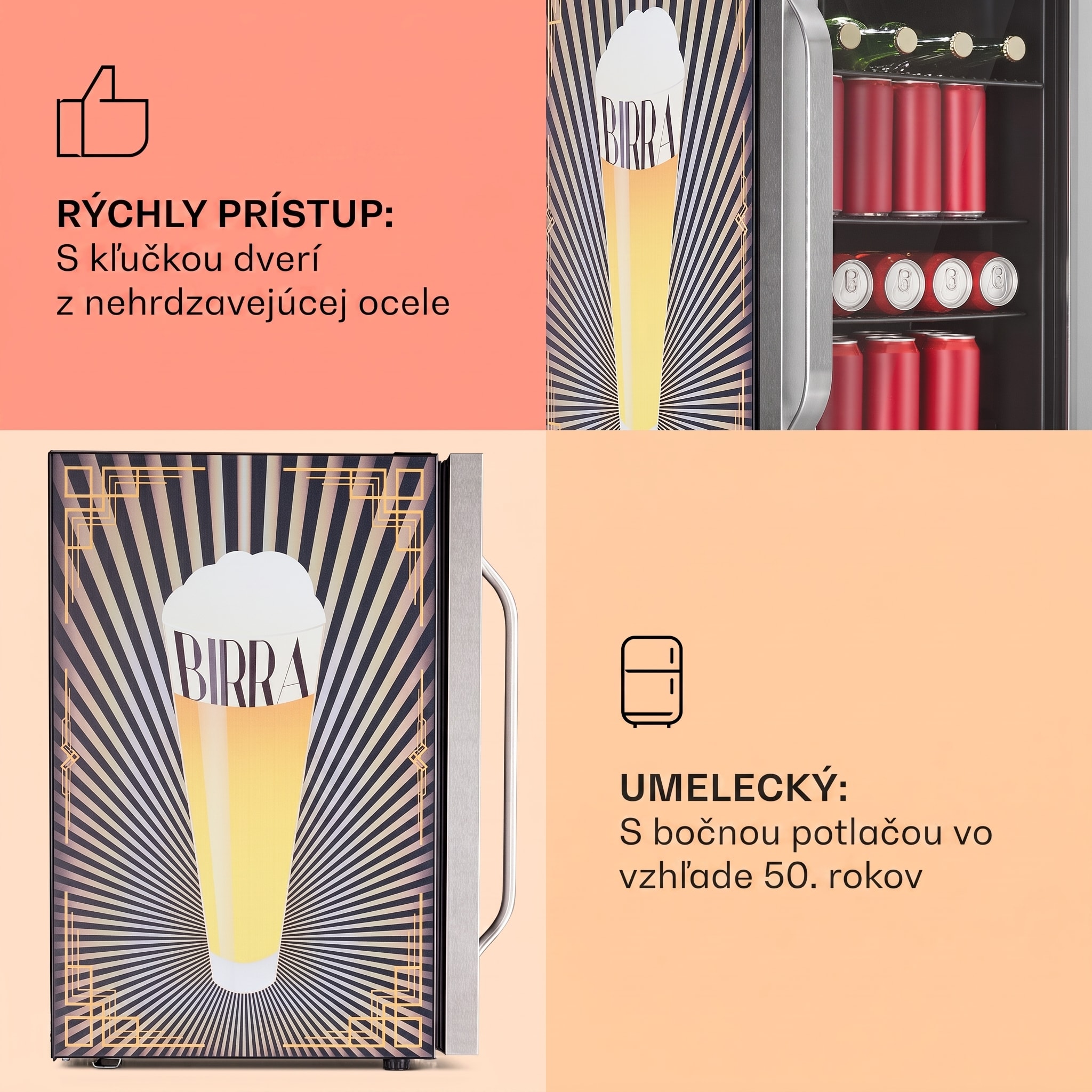 Klarstein Beersafe 70 Birra Edition, chladnička, 70 litrov, 3 police, sklenené dvere, nehrdzavejúca oceľ – Obrázok 4