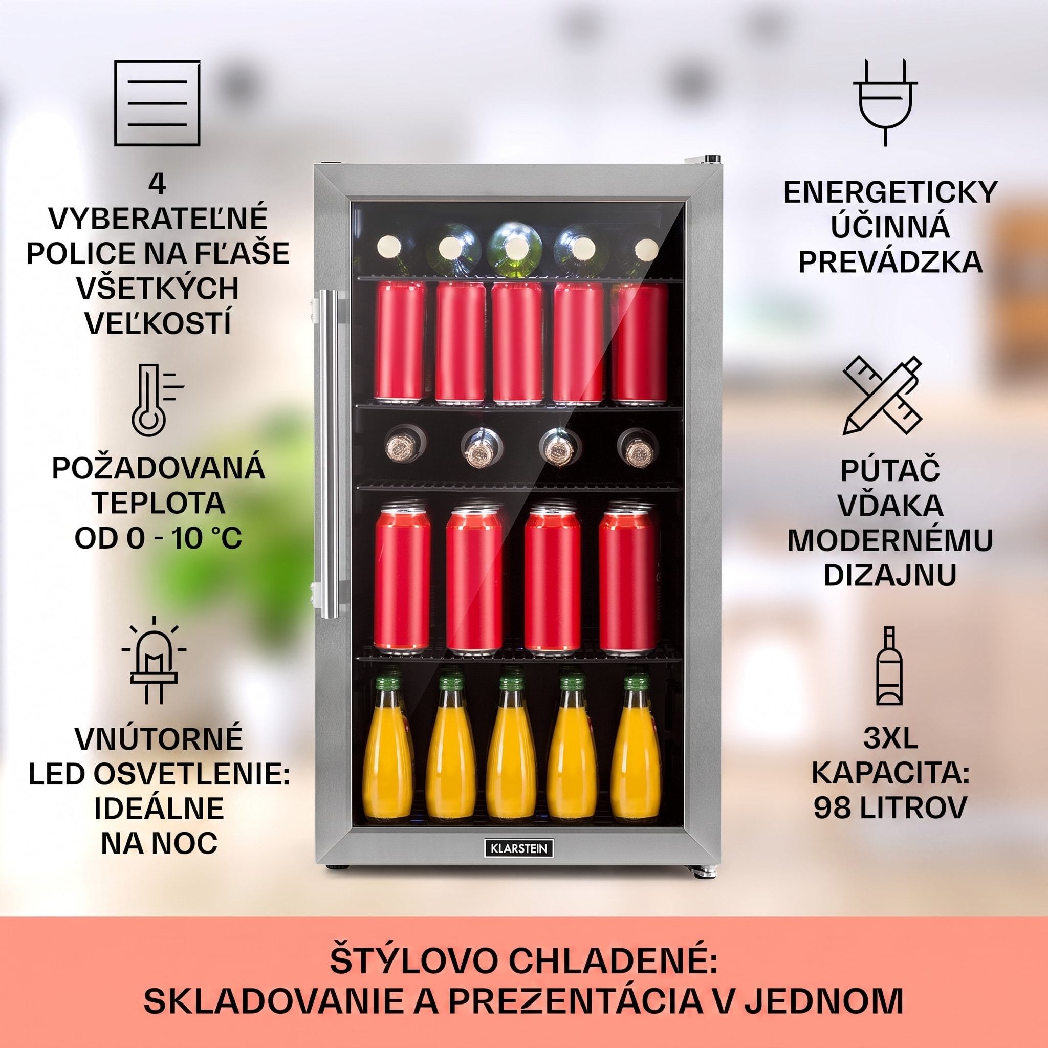 Klarstein Beersafe 3XL, chladnička, 98 l, 4 zásuvné police, 7 úrovní, čierna – Obrázok 2