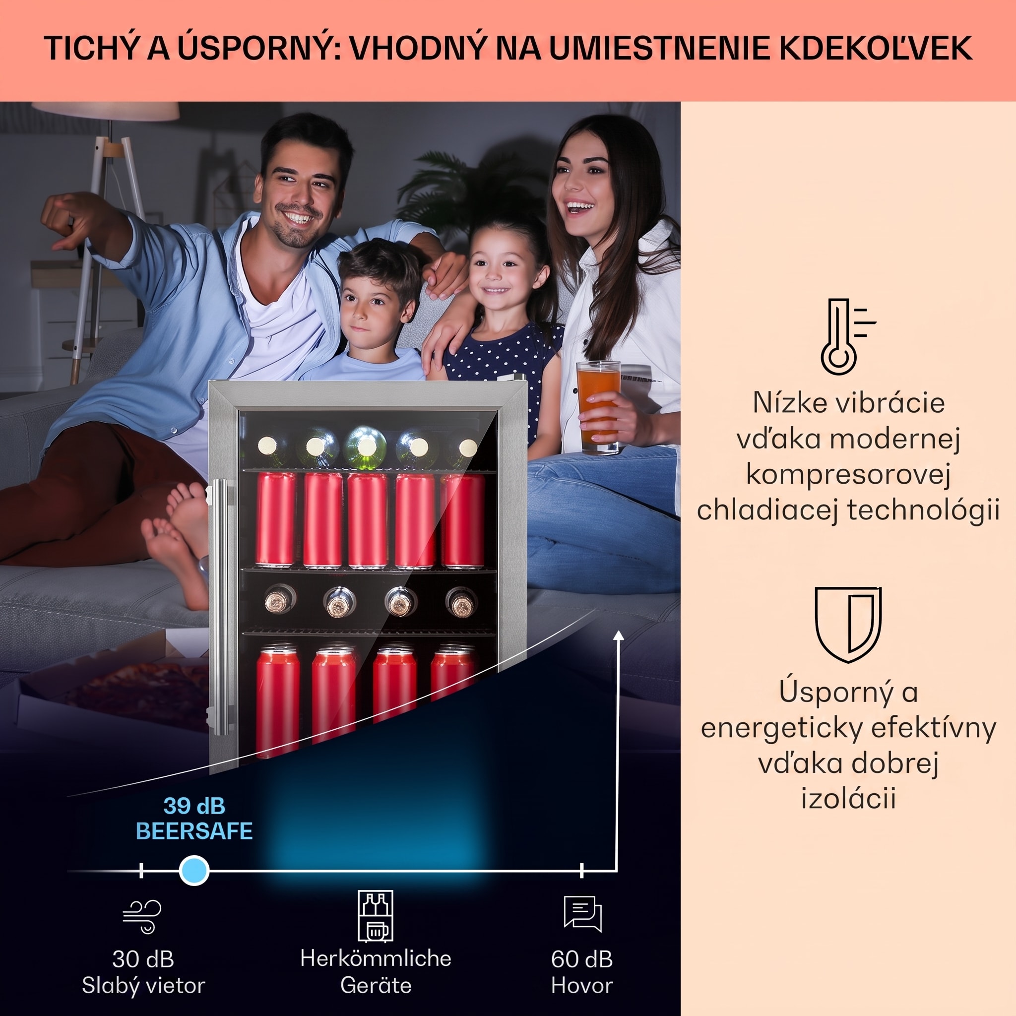 Klarstein Beersafe 3XL, chladnička, 98 l, 4 zásuvné police, 7 úrovní, čierna – Obrázok 3