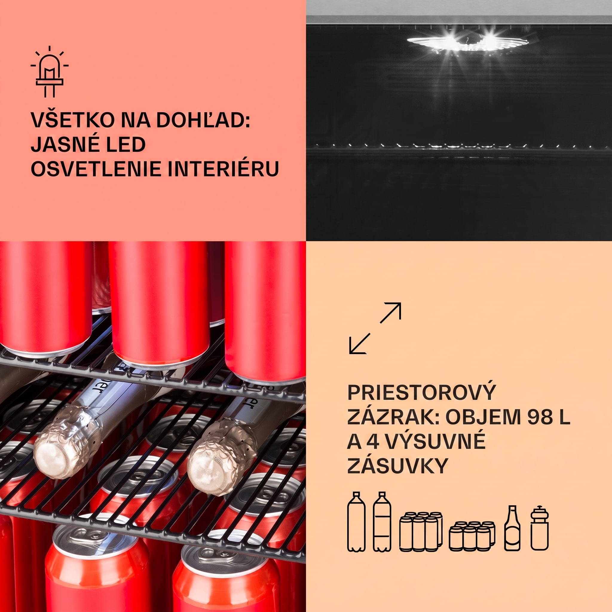 Klarstein Beersafe 3XL, chladnička, 98 l, 4 zásuvné police, 7 úrovní, čierna – Obrázok 4
