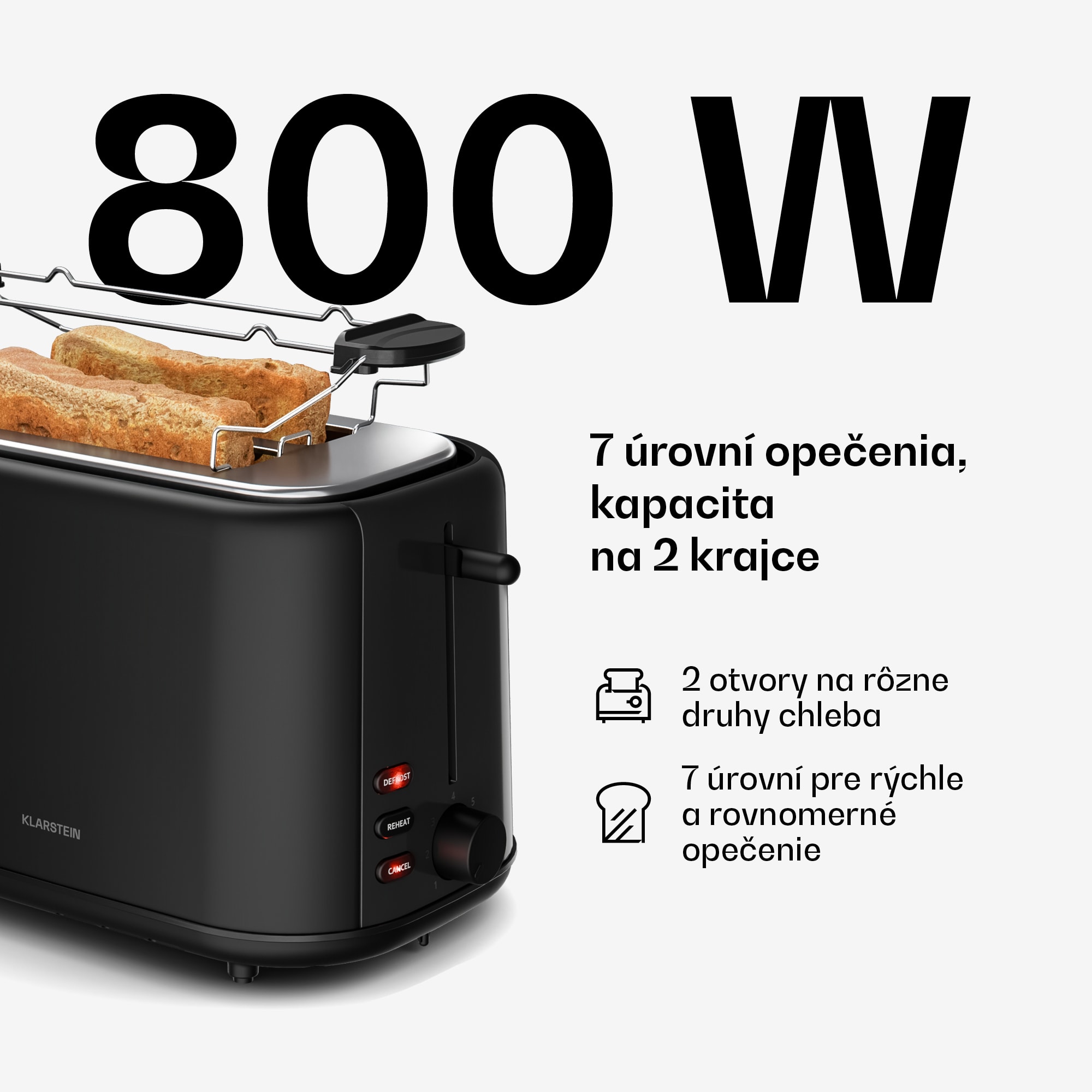 Klarstein Velaire hriankovač | Hriankovač na 2 krajce | 800 W | 7 úrovní opečenia | Ohrievač žemlí – Obrázok 4