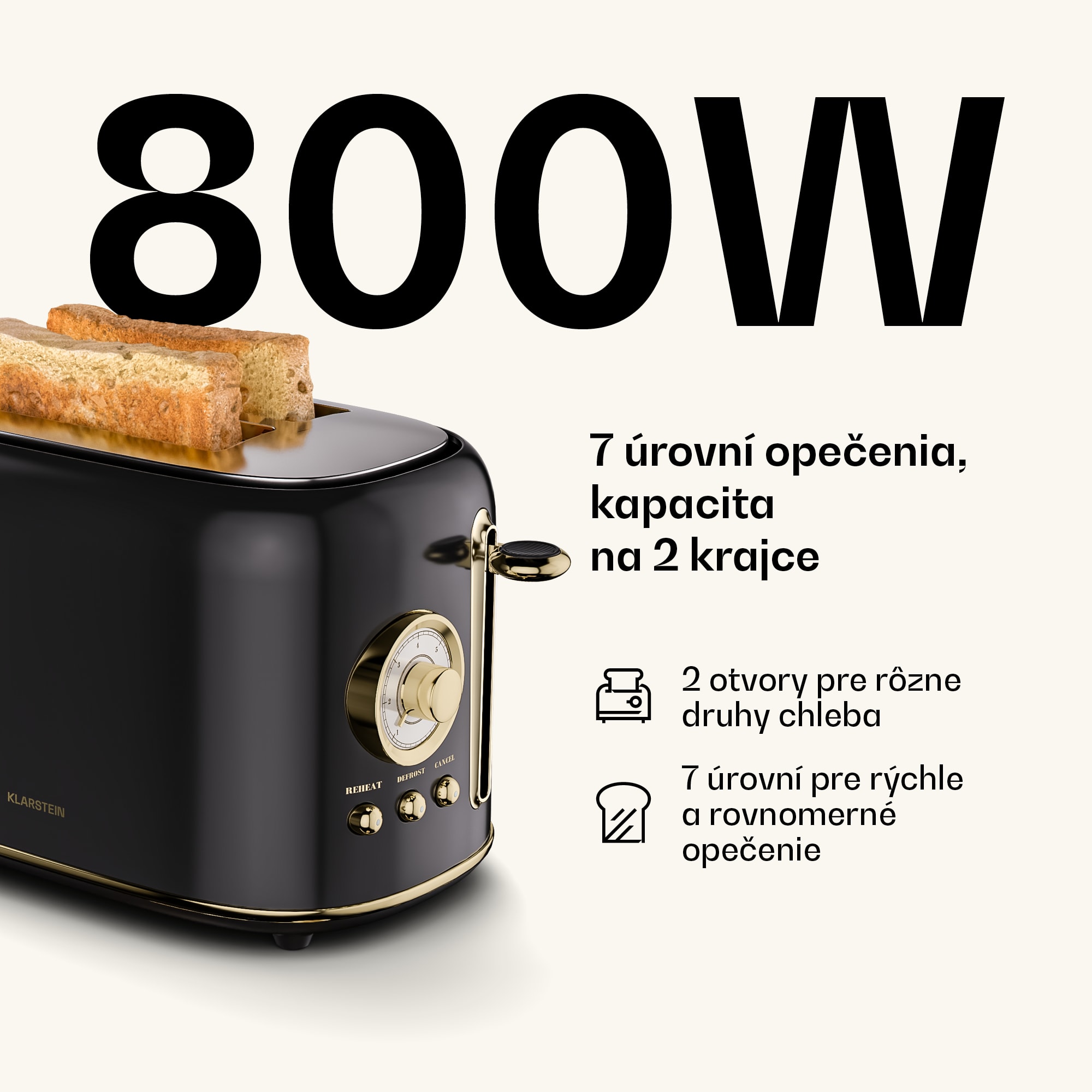 Klarstein Victoria hriankovač | Hriankovač na 2 krajce | 800 W | 7 úrovní opečenia | Ohrievač žemlí – Obrázok 4