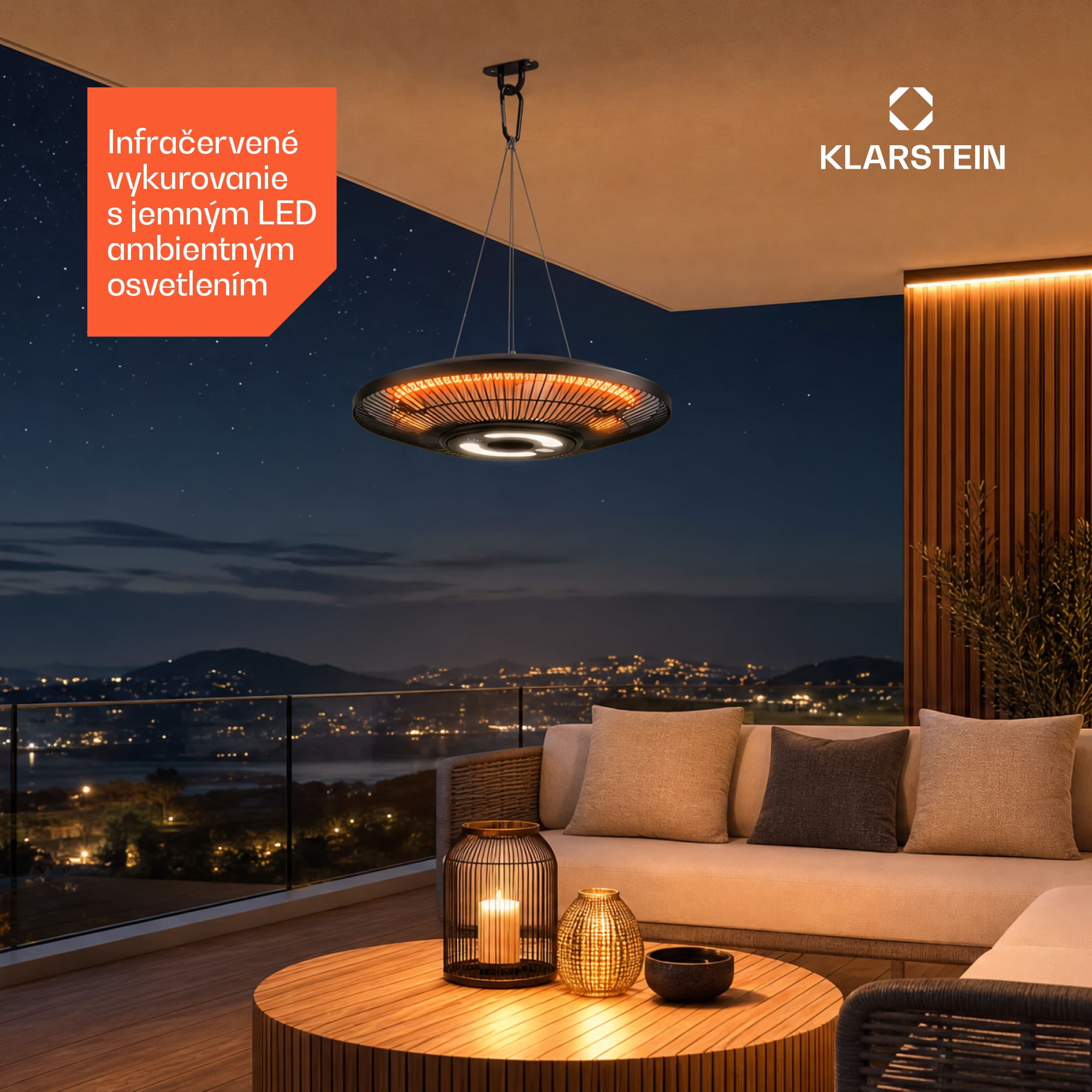 Klarstein LumiHeat infračervené stropné vykurovanie | 2000 W | 15 m² | LED svetlo | 42 cm x 42 cm – Obrázok 3