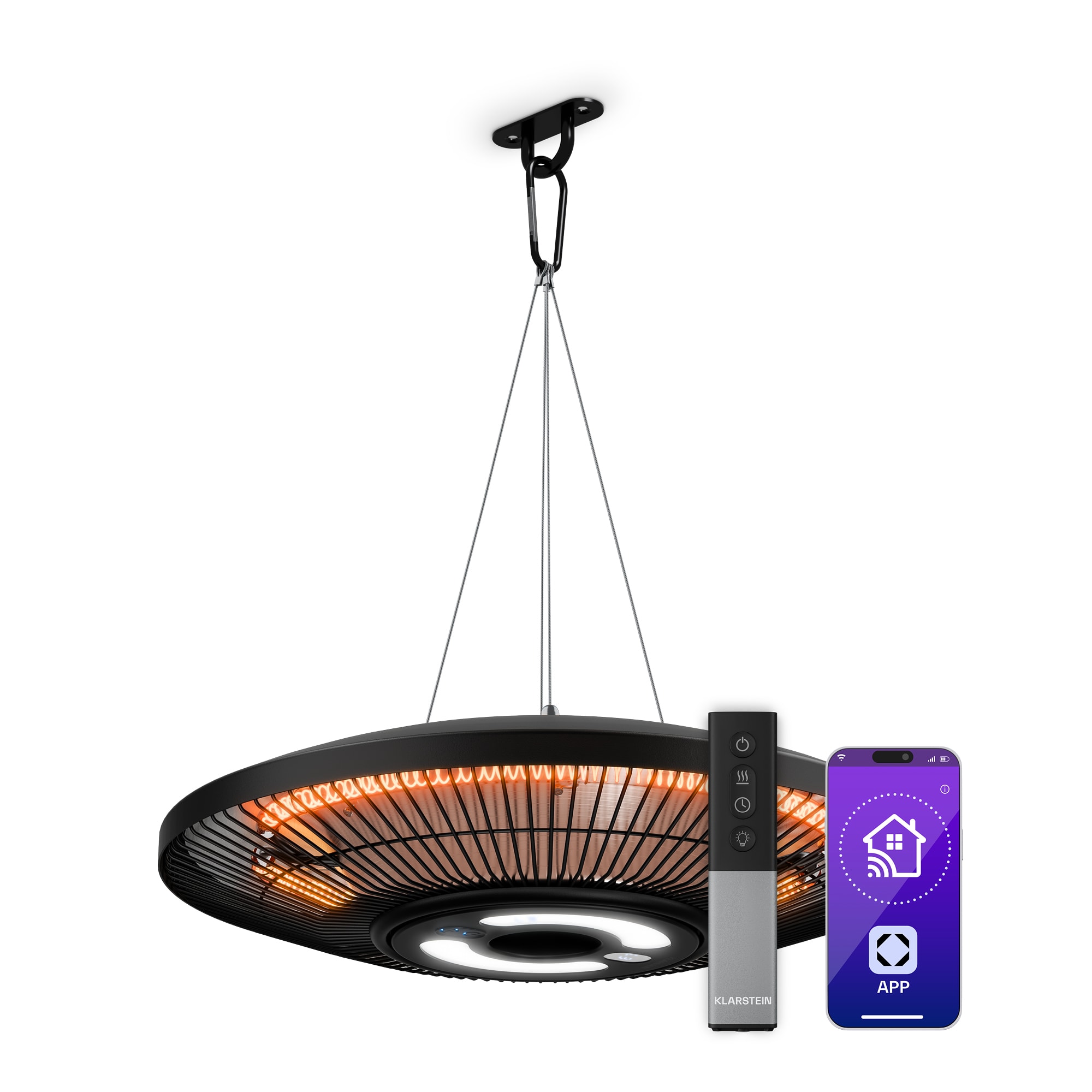 Klarstein LumiHeat infračervené stropné vykurovanie | 2000 W | 15 m² | LED svetlo | 42 cm x 42 cm