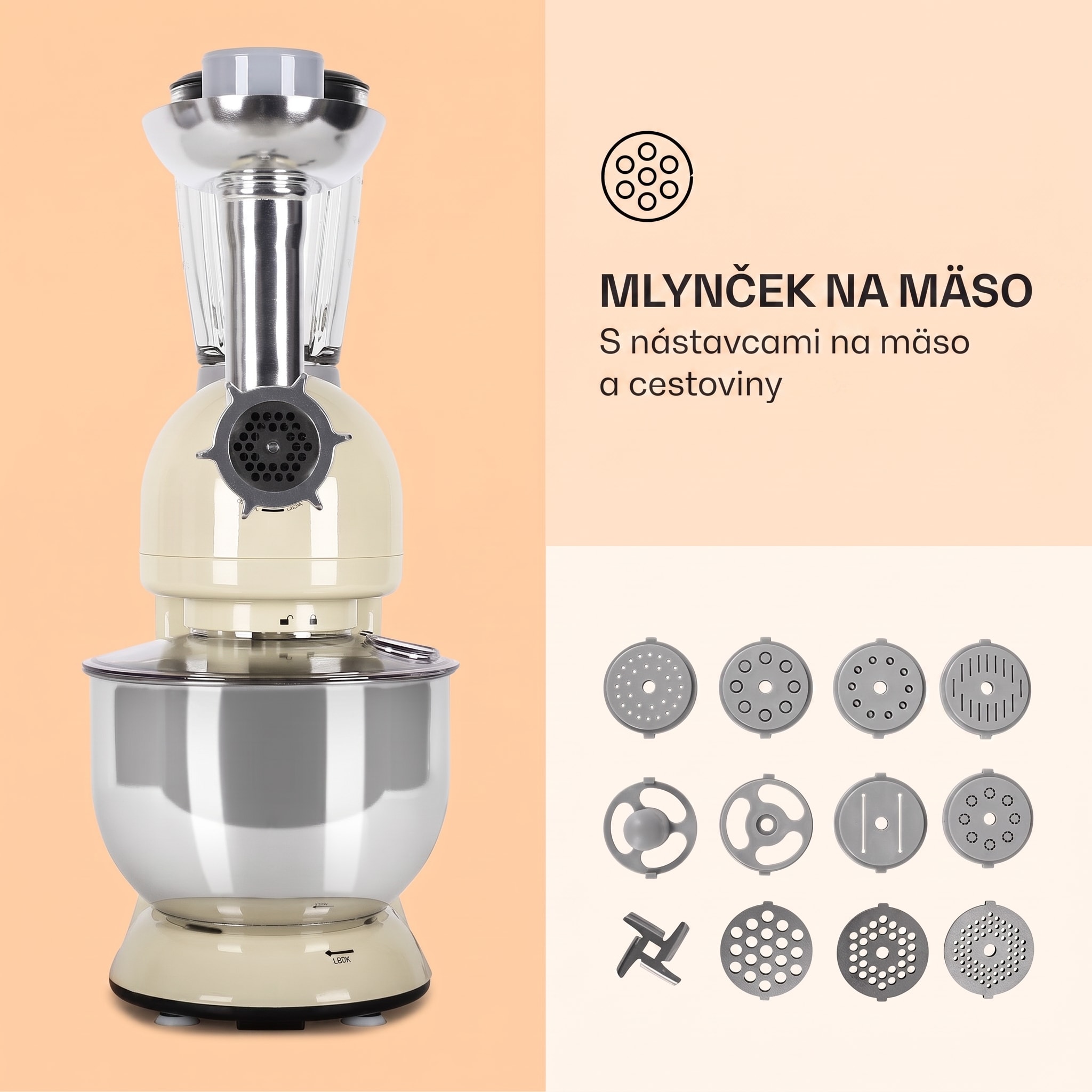 Klarstein Lucia, kuchynský robot, mixér, mlynček na mäso, 1800 W – Obrázok 5