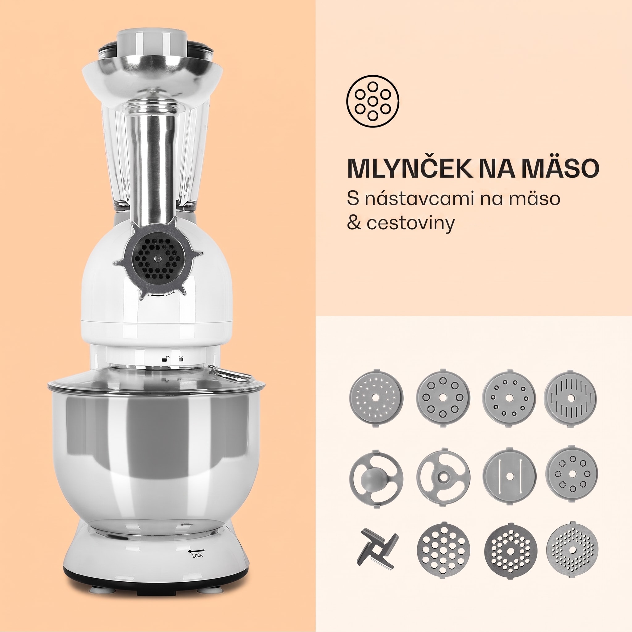 Klarstein Lucia, kuchynský robot, mixér, mlynček na mäso, 1800 W – Obrázok 5