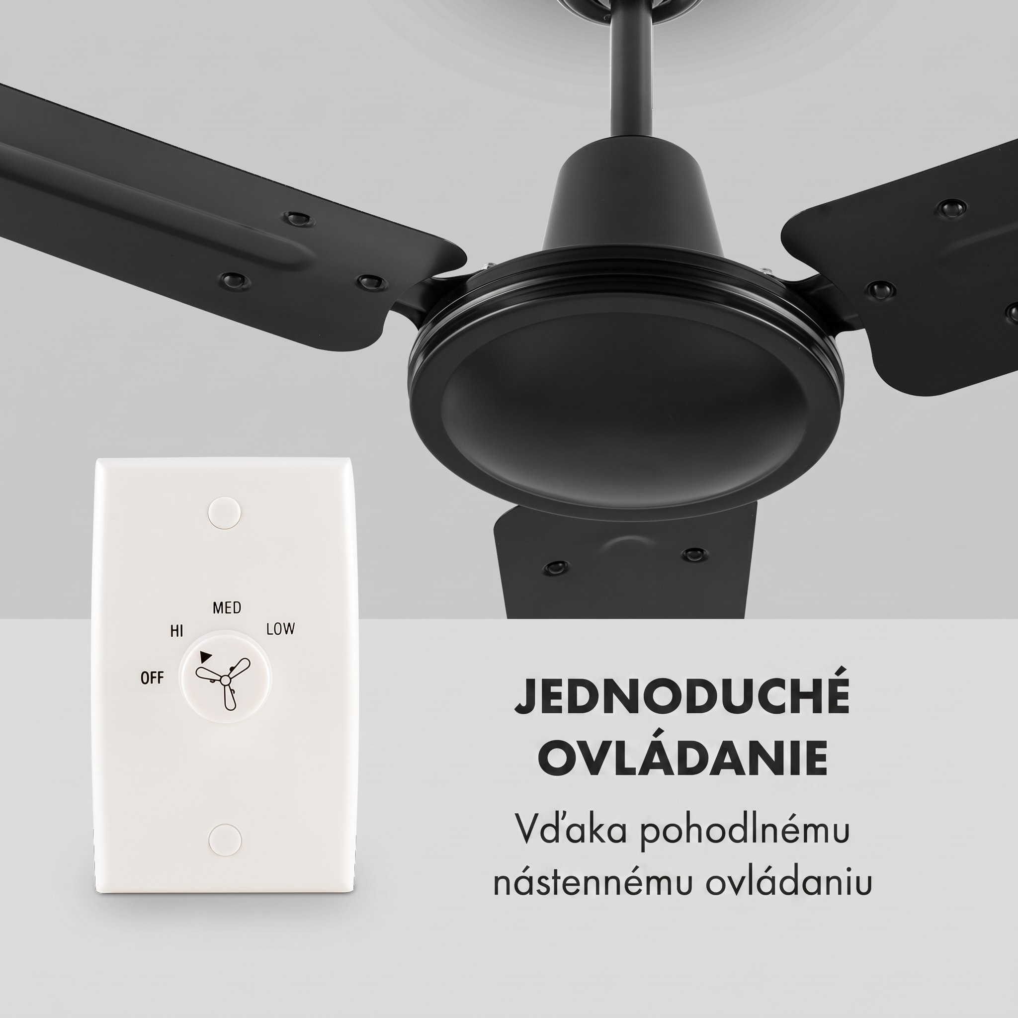 Klarstein Spin Doctor, stropný ventilátor, 55 W, 122 cm, 3 ramená, nehrdzavejúca oceľ, čierny – Obrázok 3