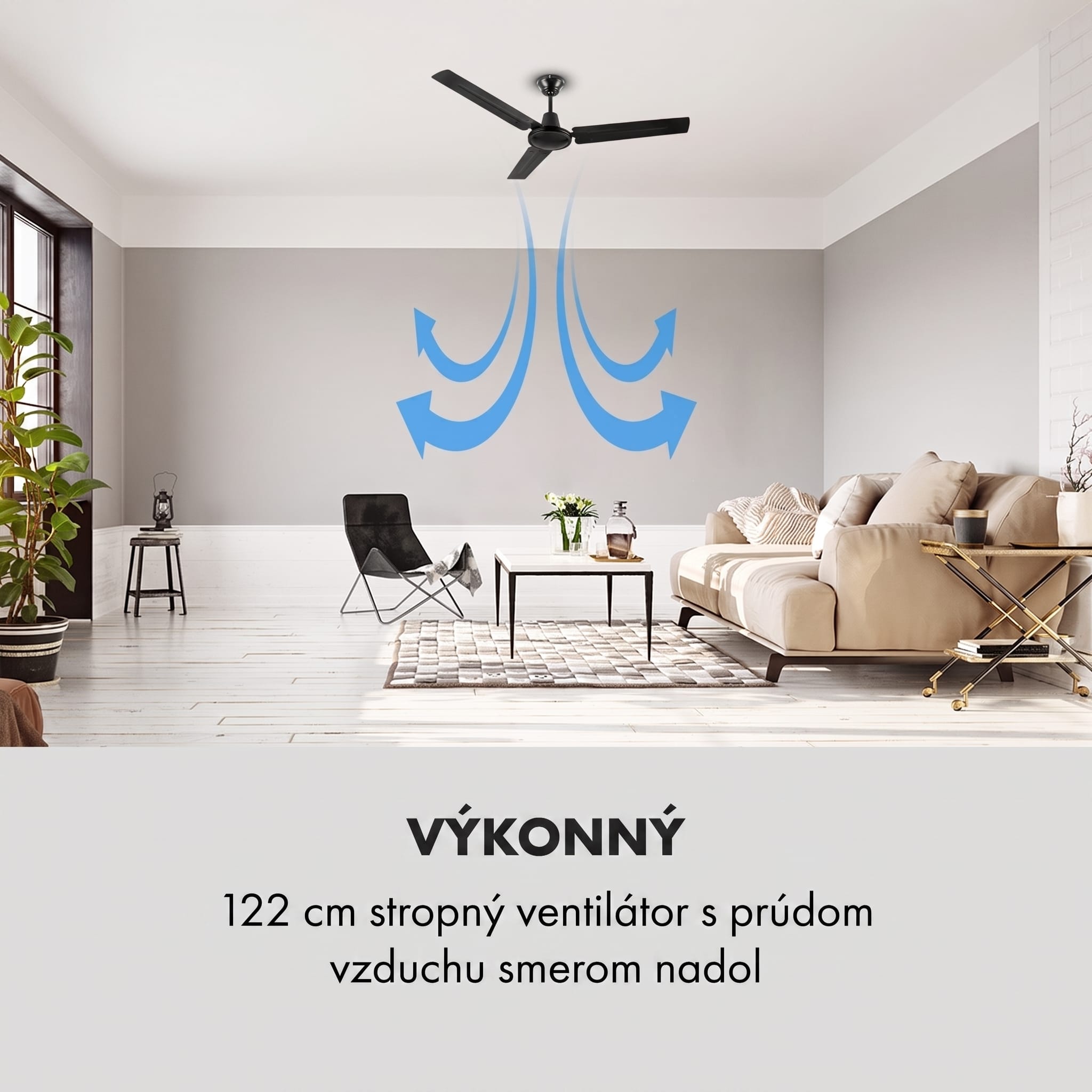 Klarstein Spin Doctor, stropný ventilátor, 55 W, 122 cm, 3 ramená, nehrdzavejúca oceľ, čierny – Obrázok 4