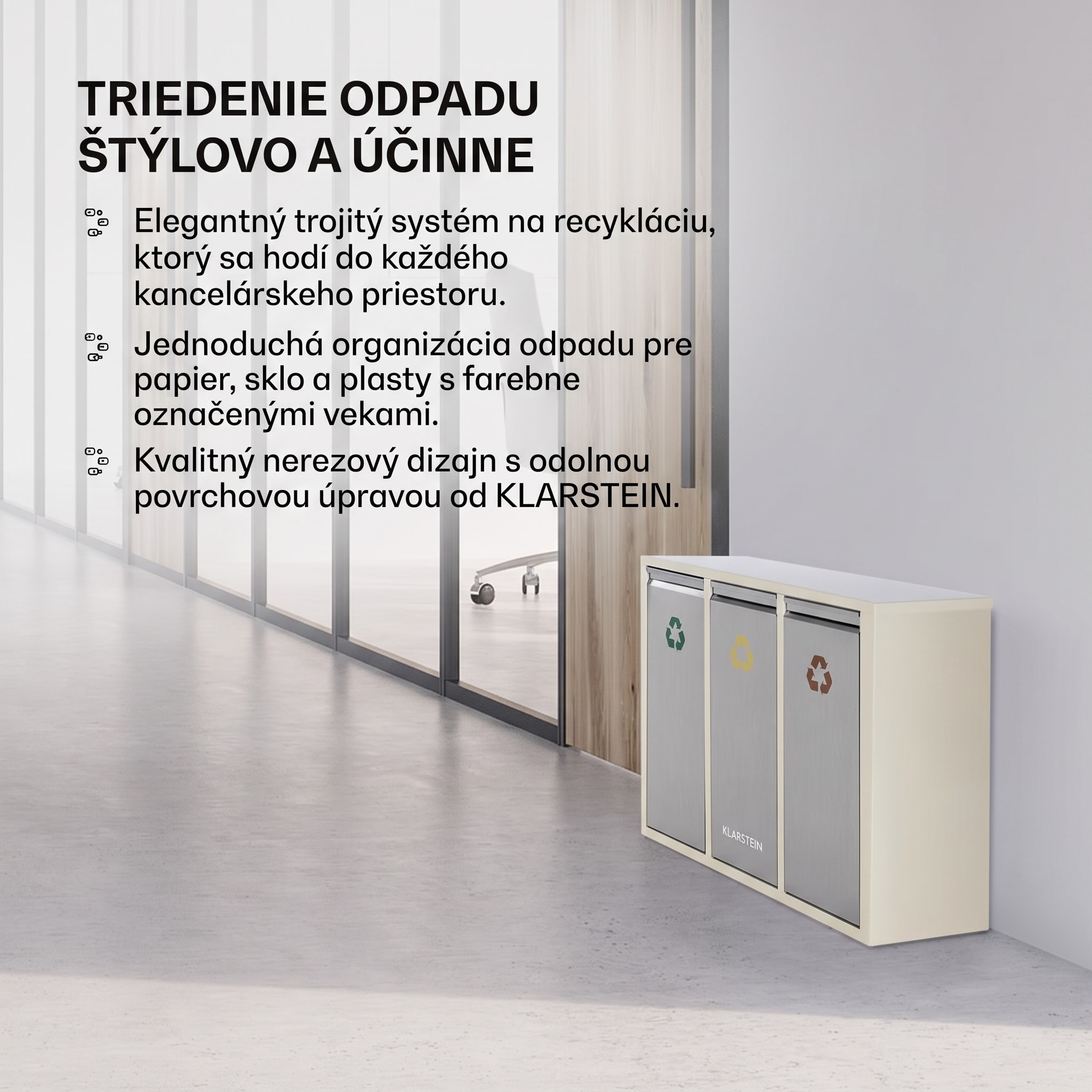Klarstein Ordnungshütter 3, 45 l, krémovo-béžová, box na triedený odpad, 3 x 15 l – Obrázok 4