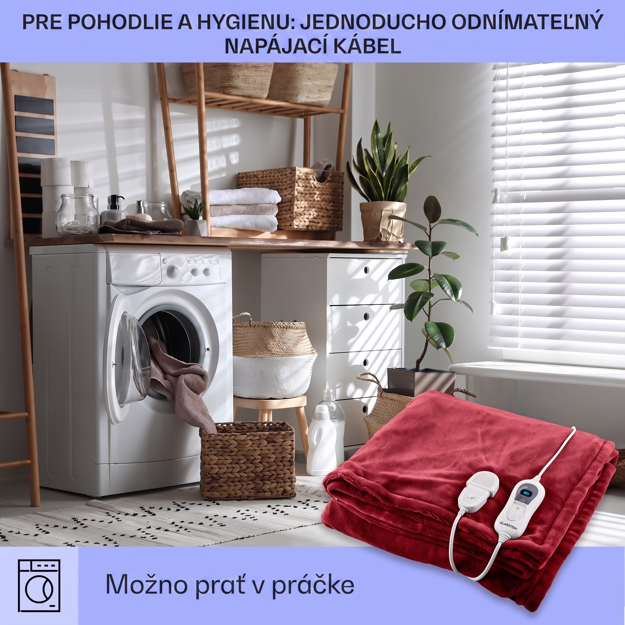 Klarstein Dr. Watson XL, vyhrievacia deka, 120 W, 180 x 130 cm, prateľná, mikroplyš, vínová – Obrázok 3