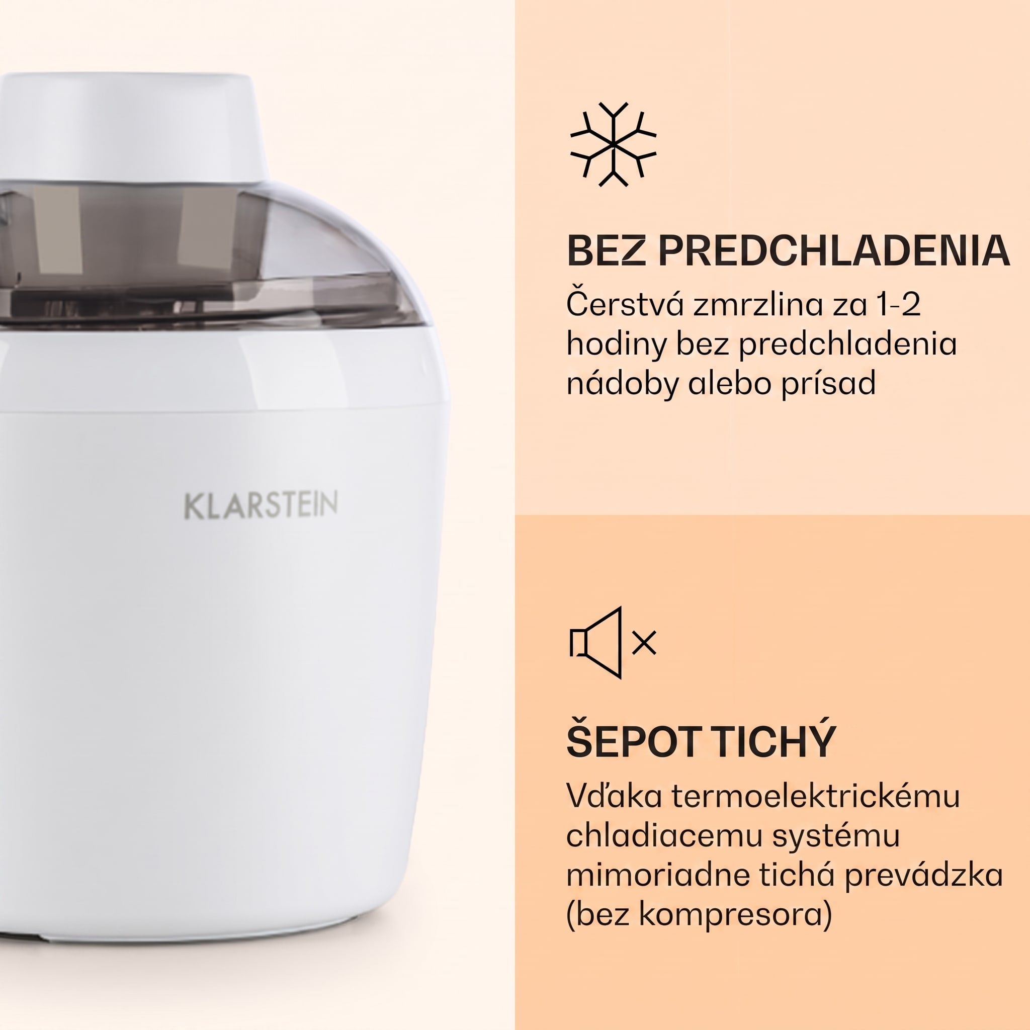 Klarstein Schneeflöckchen, zmrzlinovač, termoelektrický, 700 ml, tichý chod, biely – Obrázok 3