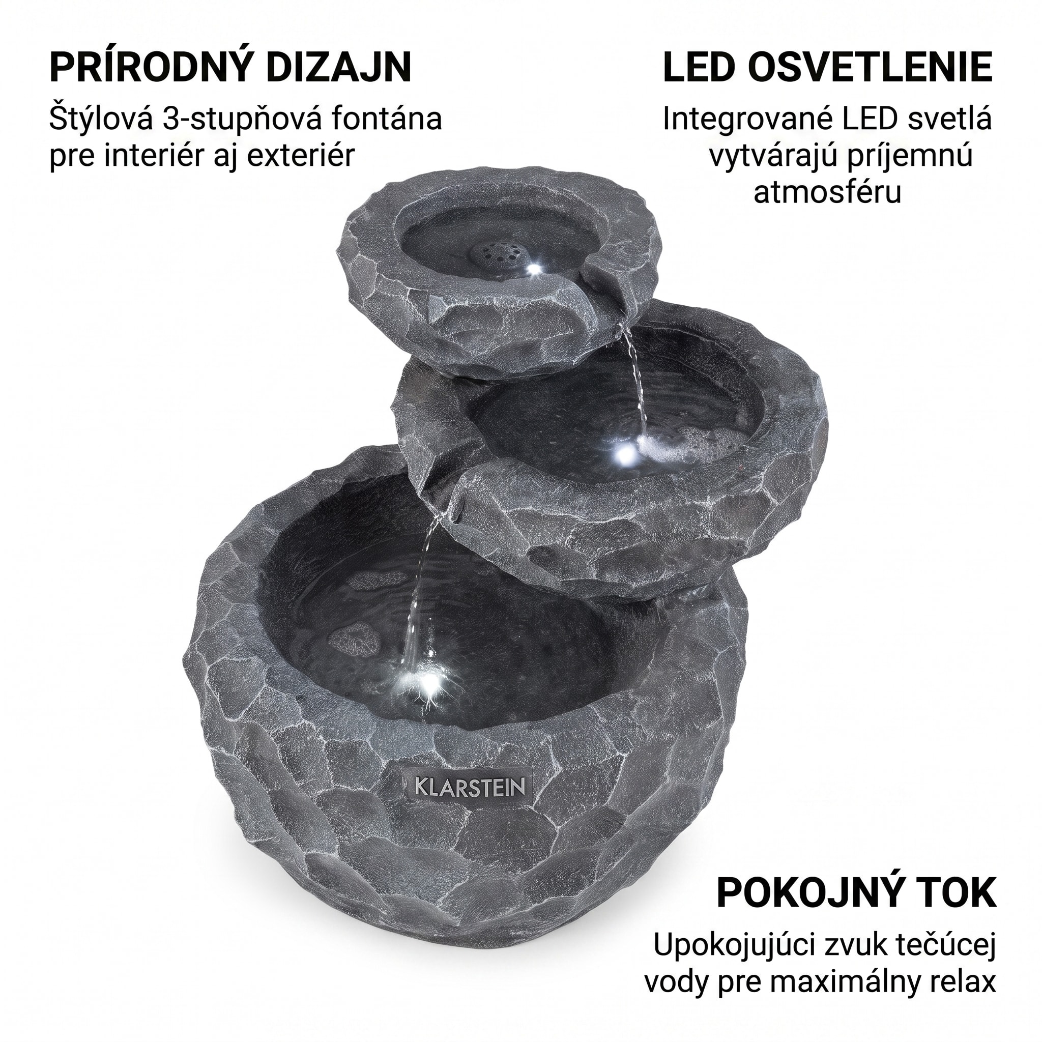Blumfeldt Murach kaskádová fontána na batériu 2 kW solárny panel 3 LED svetlá – Obrázok 4