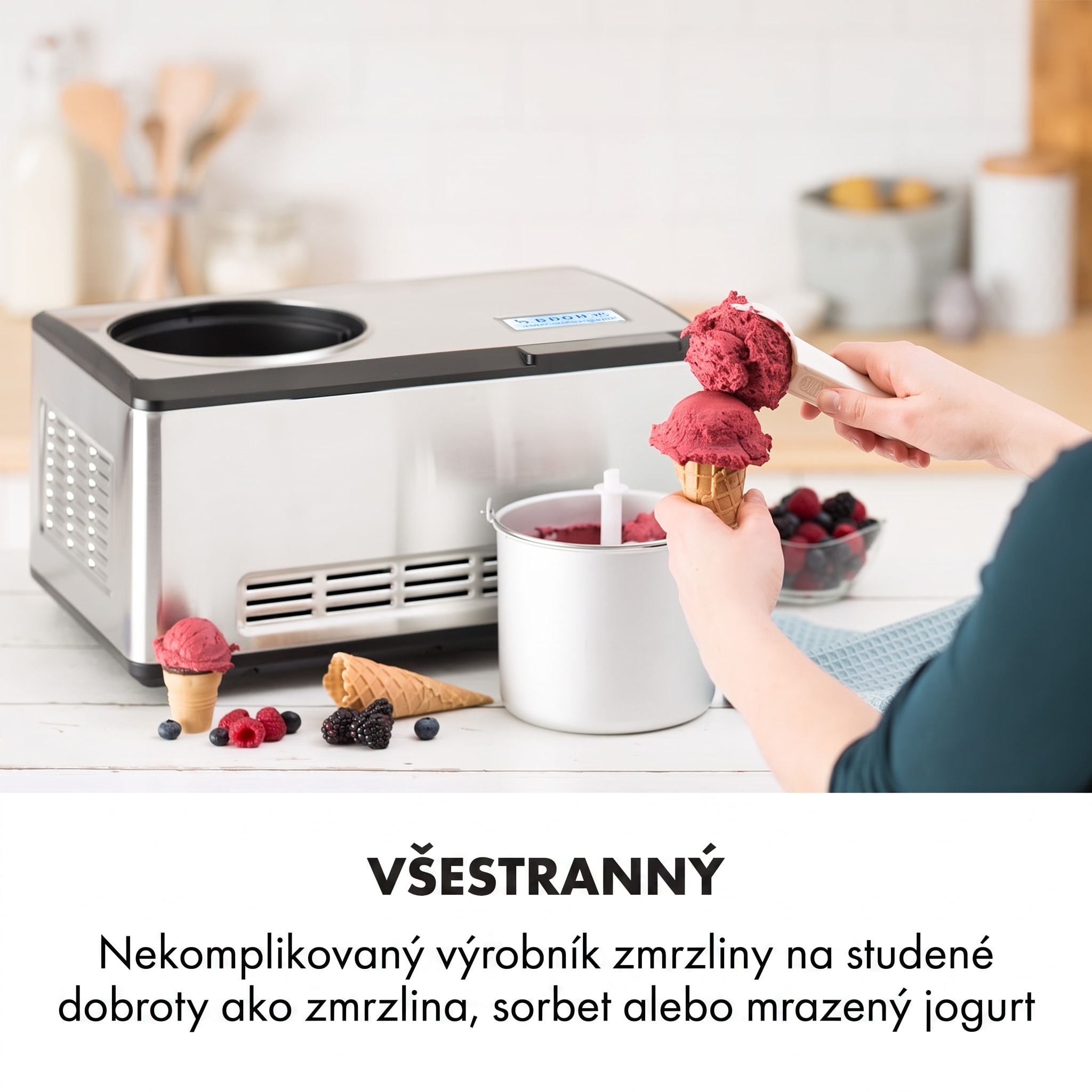 Klarstein Dolce Bacio, zmrzlinovač, kompresor, 2 l, LCD displej, dotykový panel, nehrdzavejúca oceľ – Obrázok 2