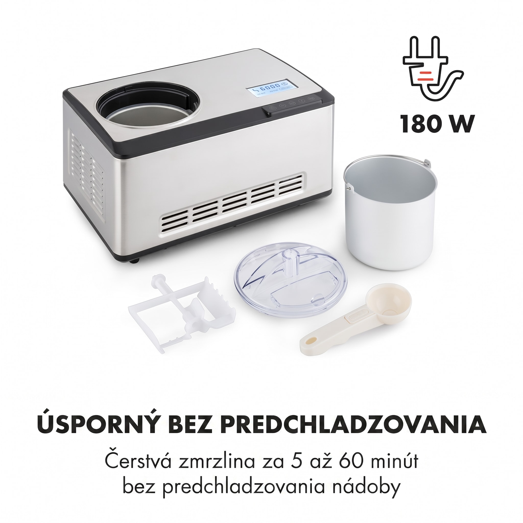 Klarstein Dolce Bacio, zmrzlinovač, kompresor, 2 l, LCD displej, dotykový panel, nehrdzavejúca oceľ – Obrázok 5