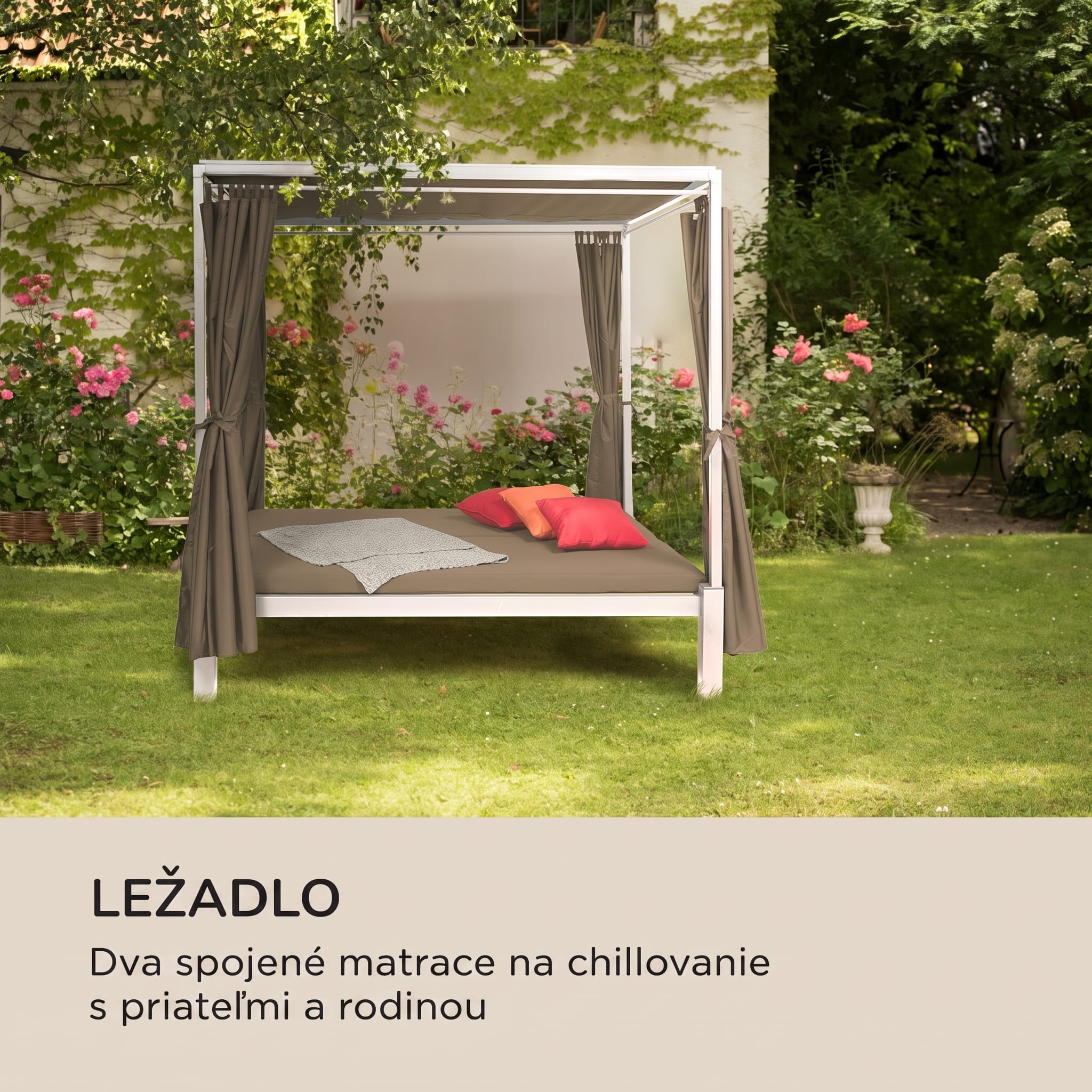 Blumfeldt Senator Lounge, záhradné lehátko, 188 x 208 x 205 cm, strieška proti slnku, taupe – Obrázok 2
