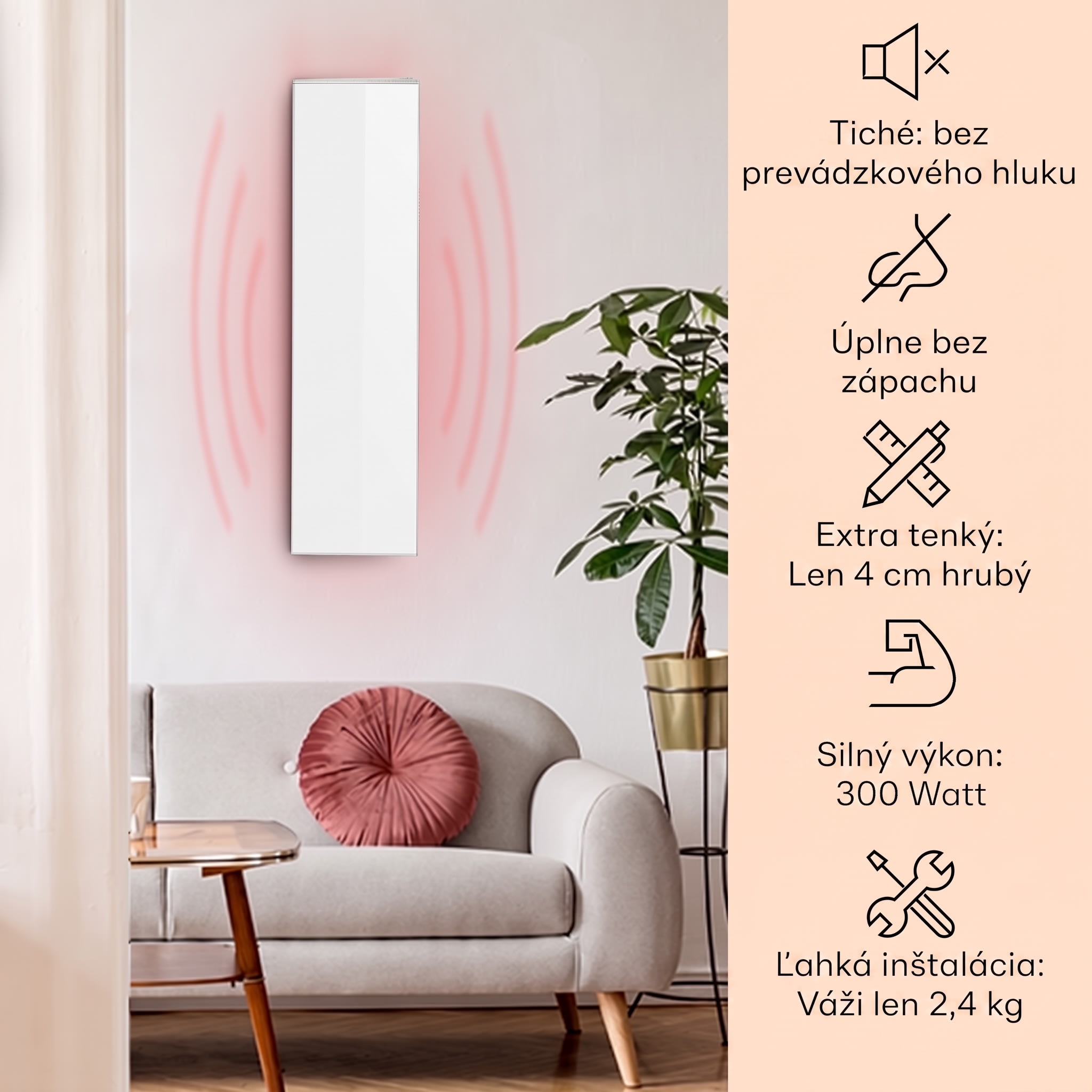 Klarstein Wonderwall 30, infračervený ohrievač, 30 x 100 cm, 300 W, týždenný časovač, IP24 – Obrázok 2