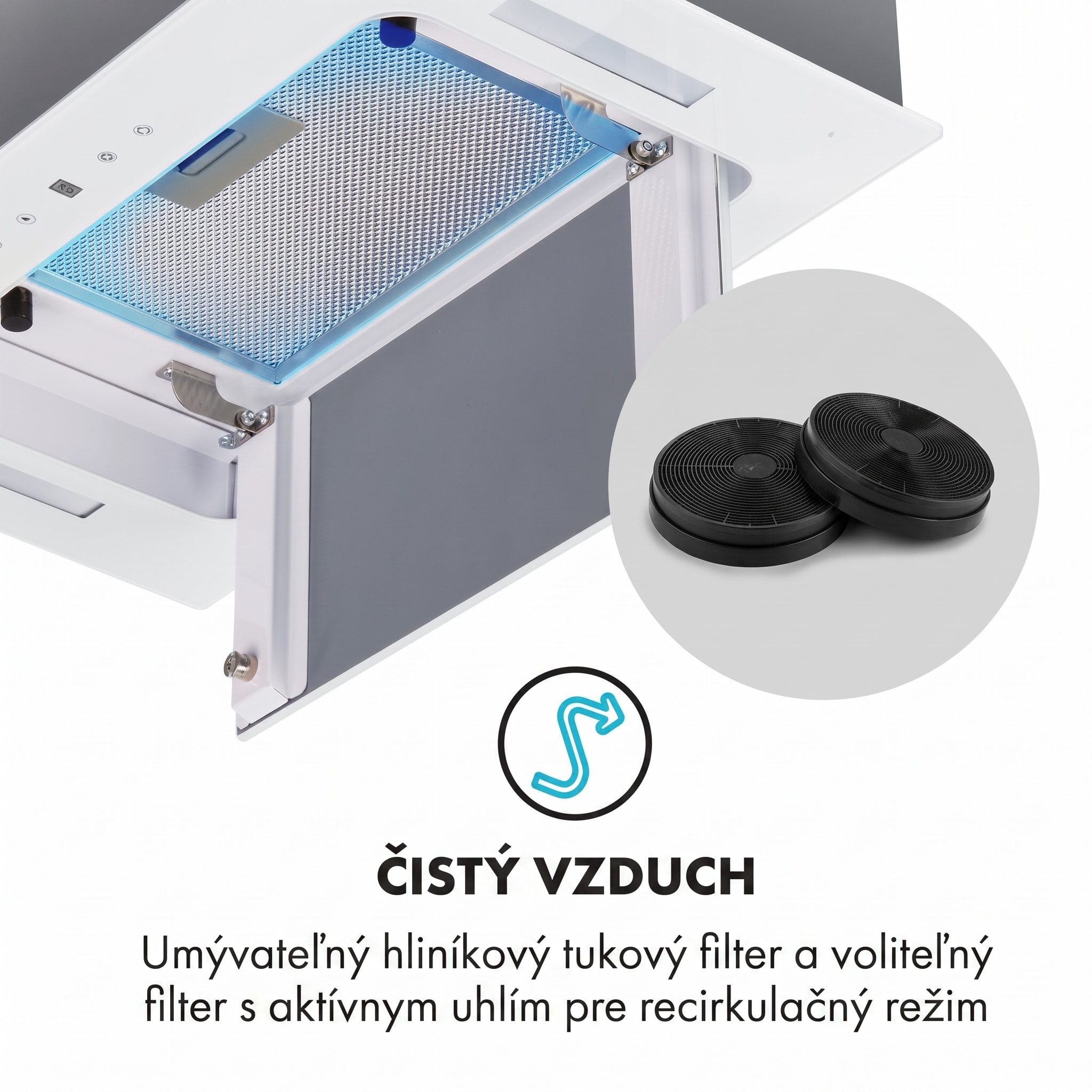 Klarstein Hektor, digestor, 52 cm, vstavaný, 467 m³/h, LED, dotykové ovládanie, sklo, biely – Obrázok 5