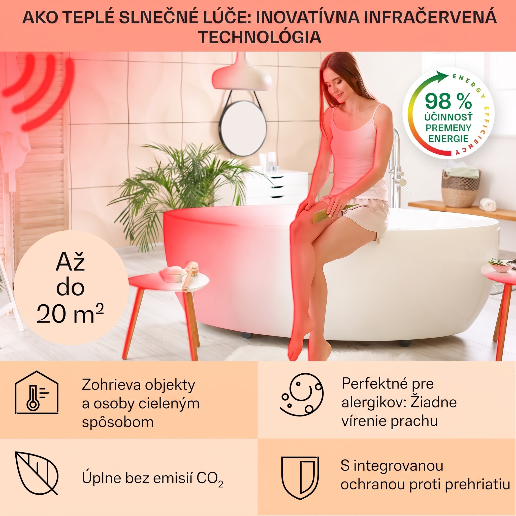 Klarstein Hot Spot Wave, infračervený orievač, 51 x 80 cm, 1000 W, 20 m², bezstupňovo regulovateľný výkon, IP24, hliník – Obrázok 4
