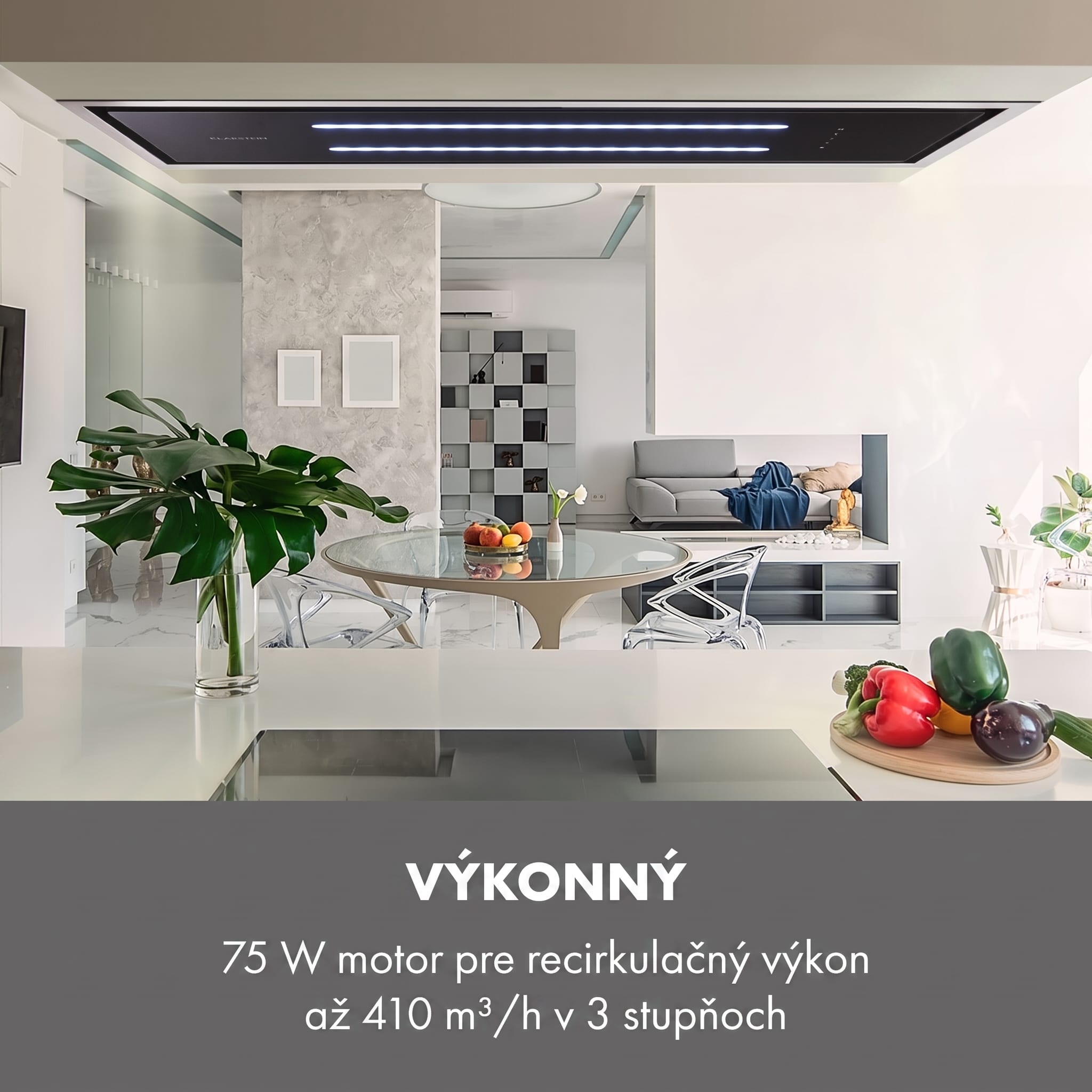 Klarstein High Line, digestor, 90 cm, stropný, 410 m³/h, ďiaľkové ovládanie, čierny – Obrázok 2