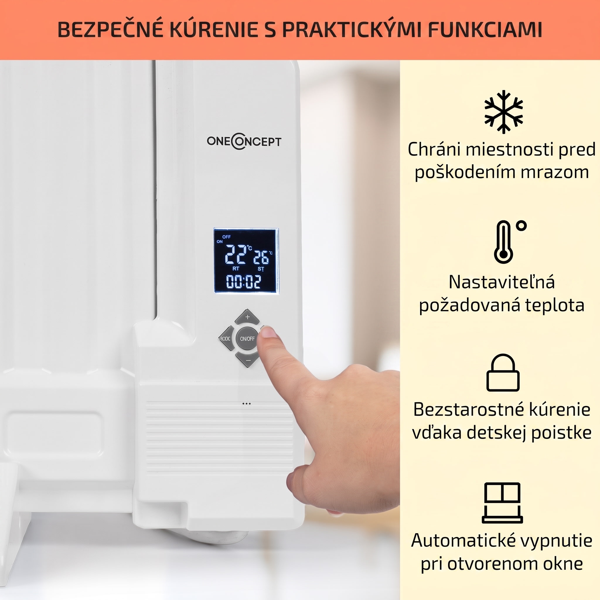 OneConcept Wallander, olejový radiátor, 1000 W, termostat, olejové vyhrievanie, plochý dizajn, biely – Obrázok 4