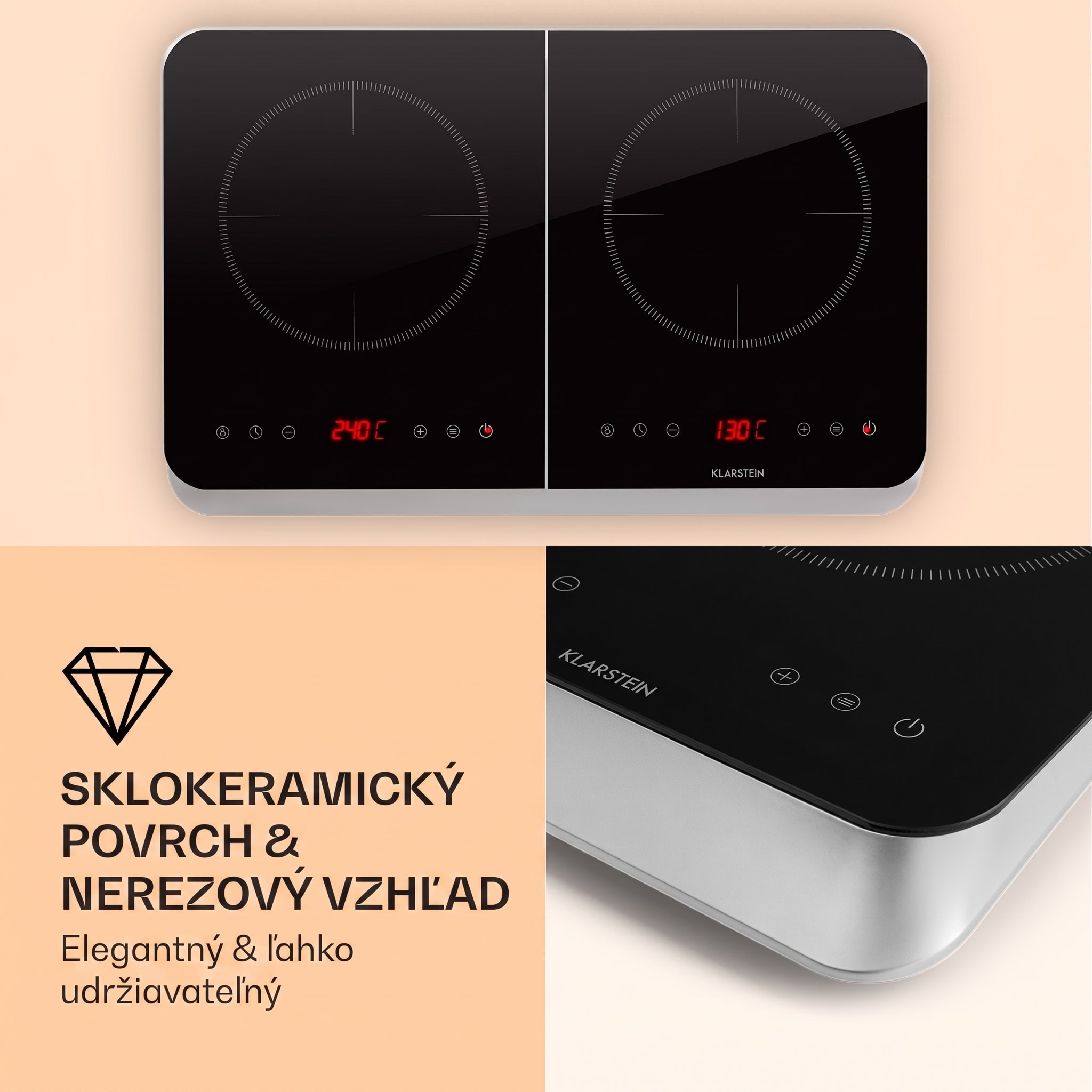 Klarstein InnoChef, indukčná varná doska, 3400 W, dotykové ovládanie, sklokeramika – Obrázok 3