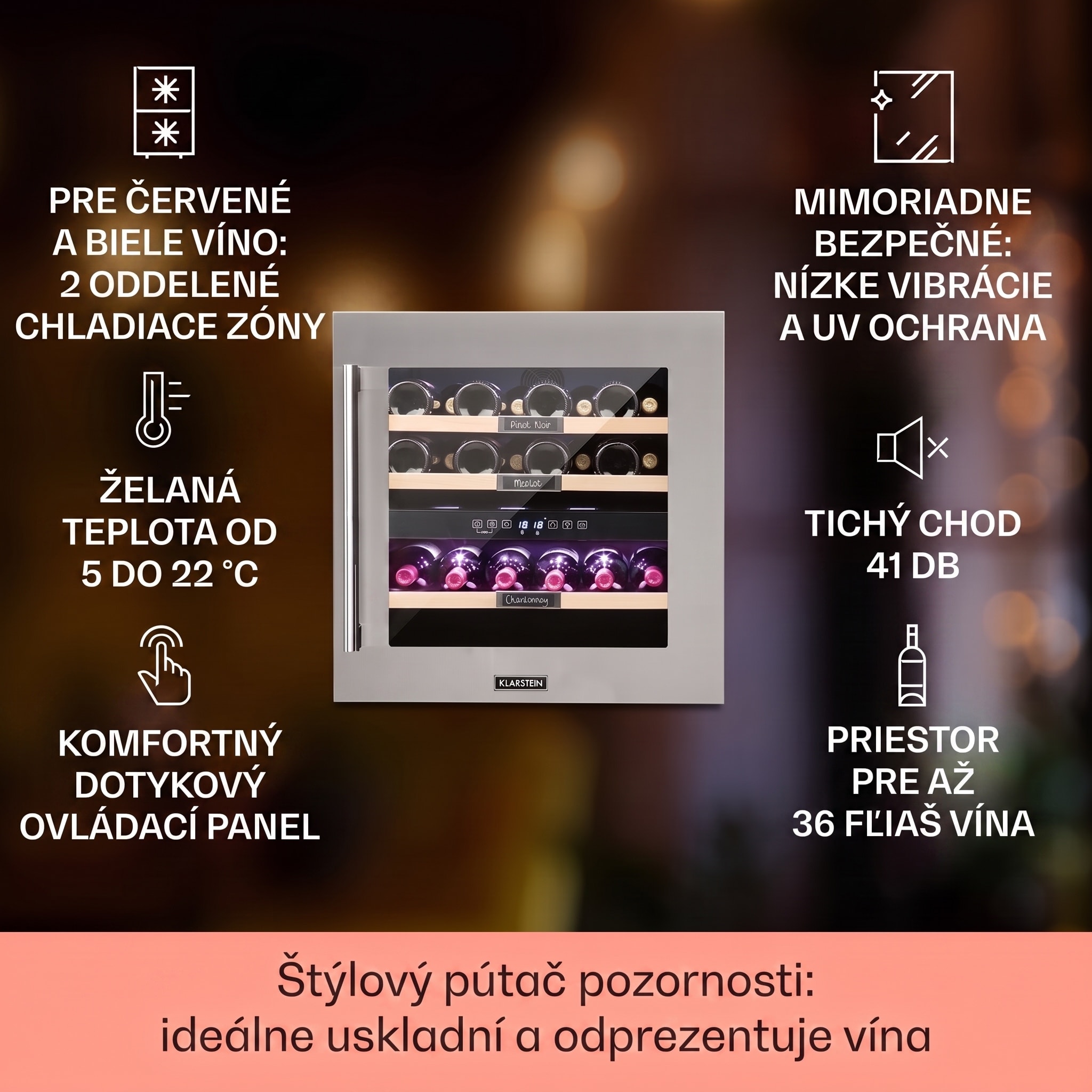 Klarstein Vinsider 36, vinotéka, 94 l, 5-22°C, 2 zóny, nehrdzavejúca oceľ – Obrázok 2