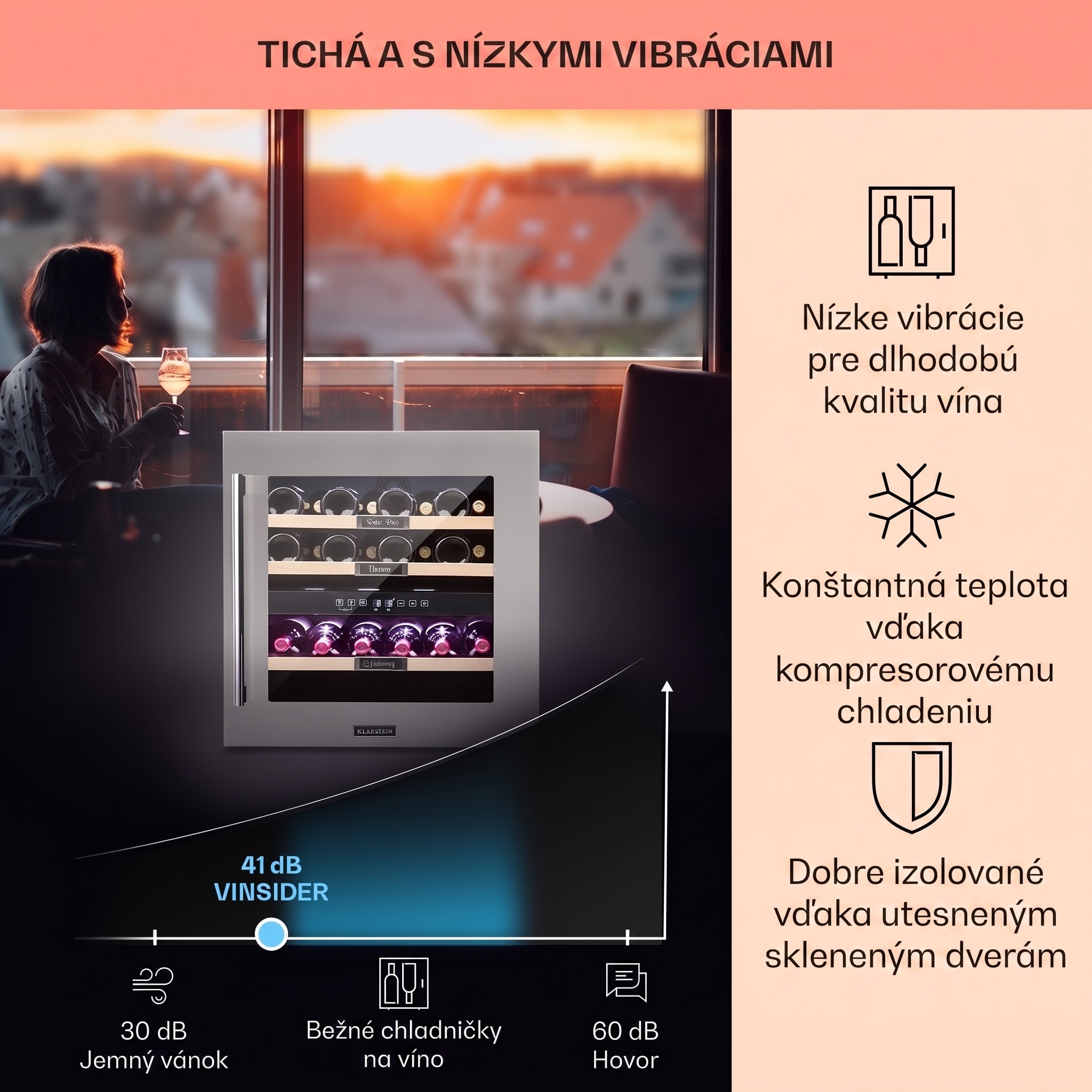 Klarstein Vinsider 36, vinotéka, 94 l, 5-22°C, 2 zóny, nehrdzavejúca oceľ – Obrázok 4