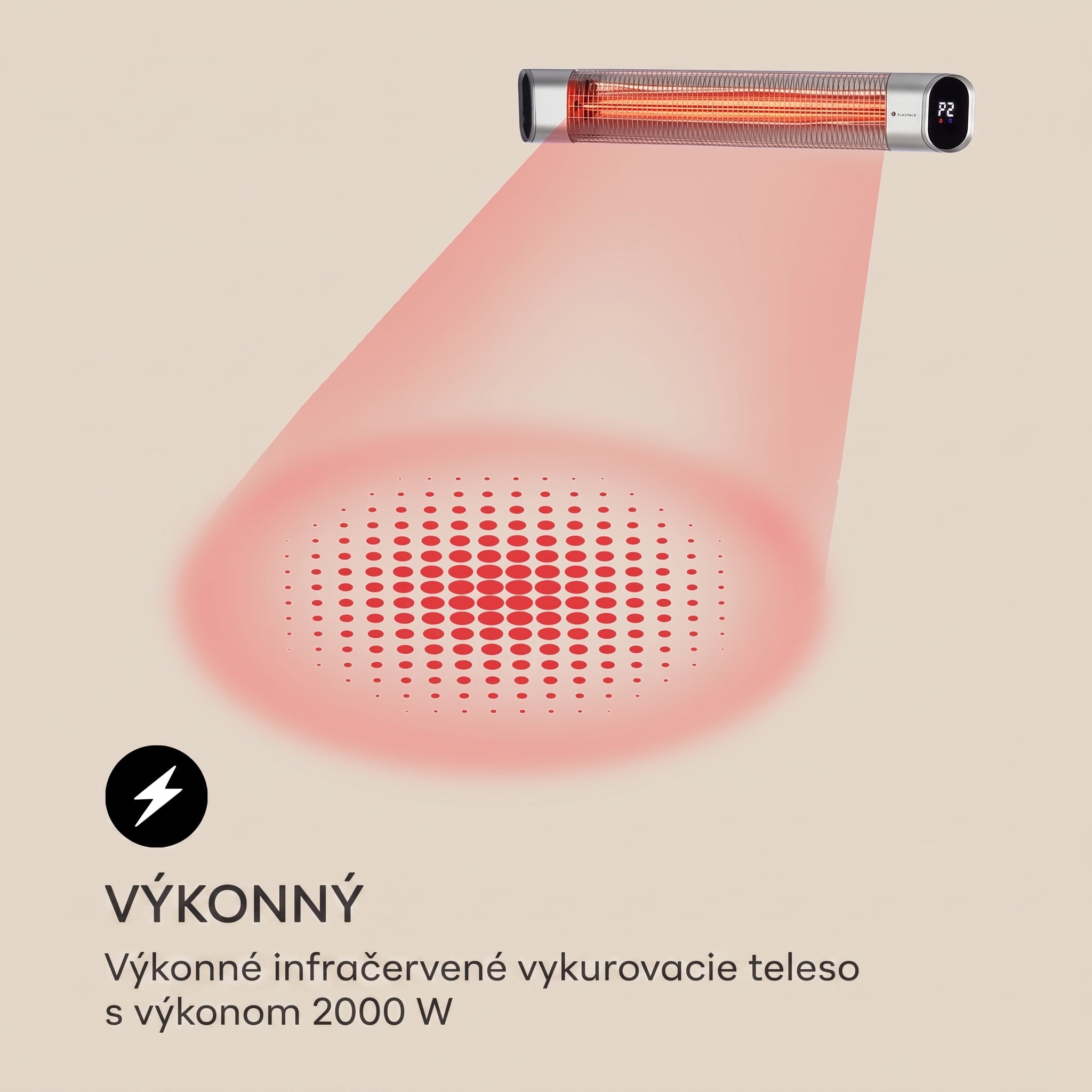 Blumfeldt Dark Wave, Infračervený ohrievač, 2000 W, pozlátená uhlíková trubica, IP65, hliník – Obrázok 3