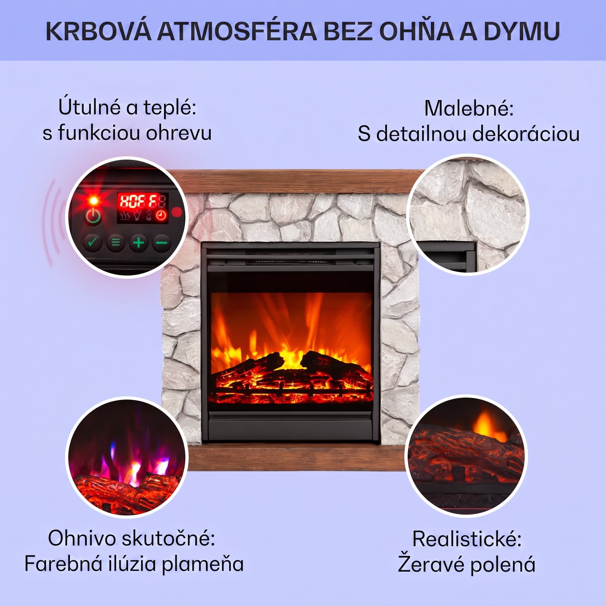 Klarstein Lienz, elektrický krb, 1800 W, vzhľad kameňa, diaľkové ovládanie, hnedý – Obrázok 2