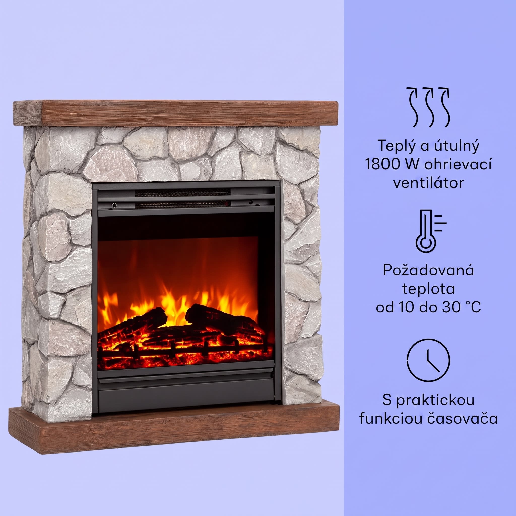 Klarstein Lienz, elektrický krb, 1800 W, vzhľad kameňa, diaľkové ovládanie, hnedý – Obrázok 3