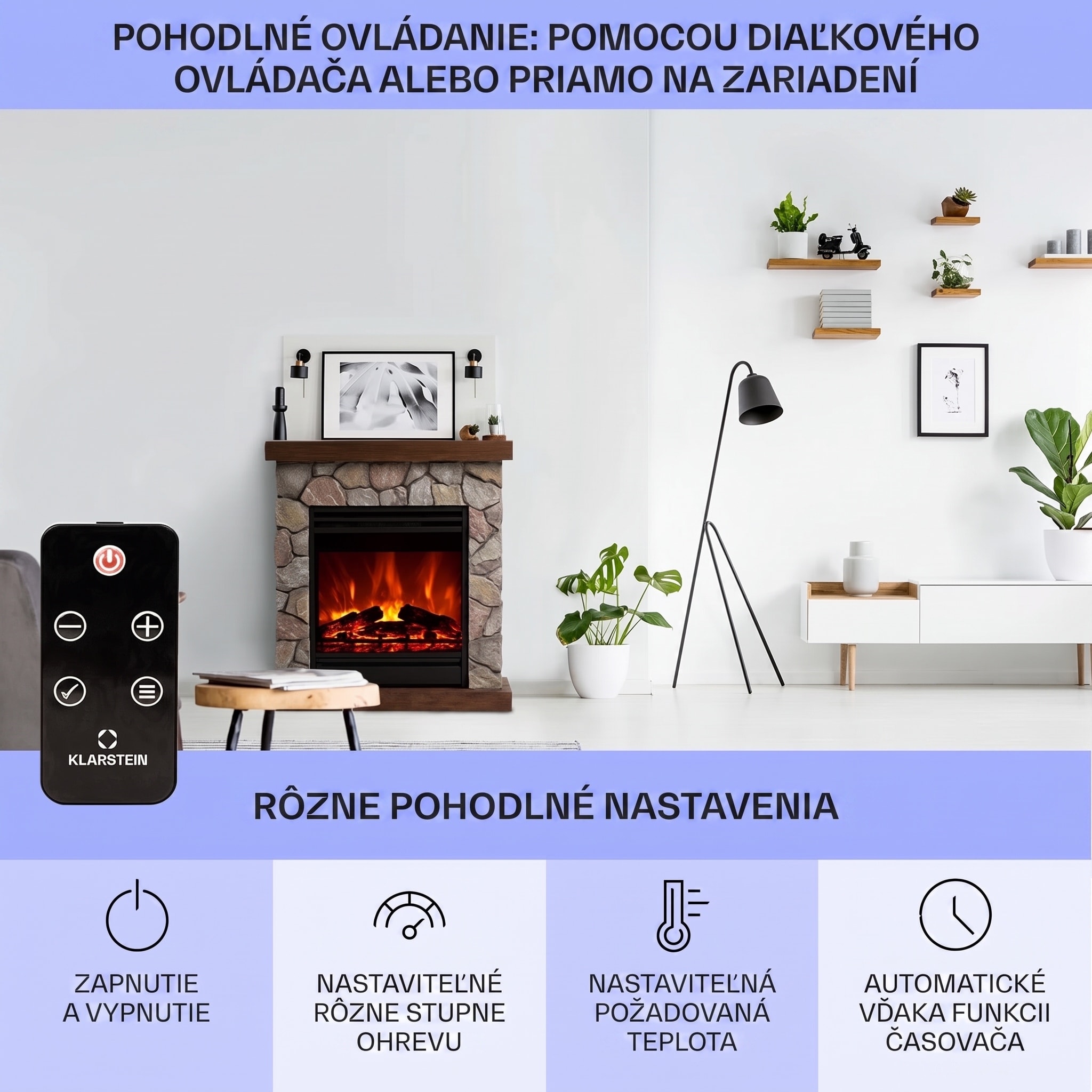 Klarstein Lienz, elektrický krb, 1800 W, vzhľad kameňa, diaľkové ovládanie, hnedý – Obrázok 5