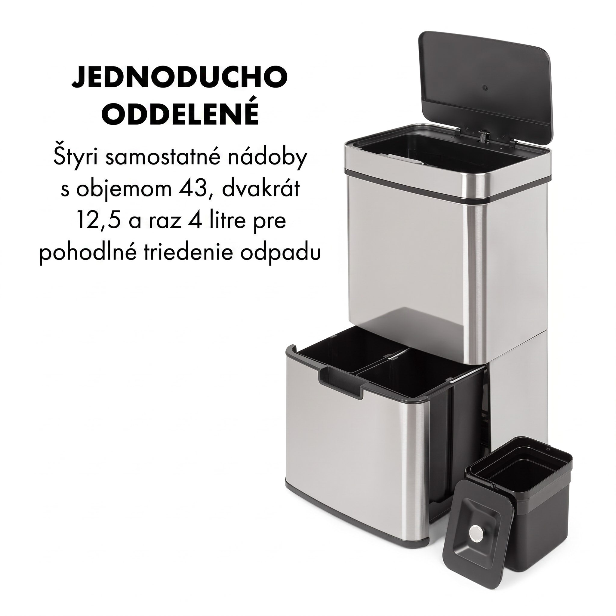 Klarstein Touchless, odpadkový kôš, senzor, 72 l, 4 nádoby, ABS/PP/ušľachtilá oceľ – Obrázok 3