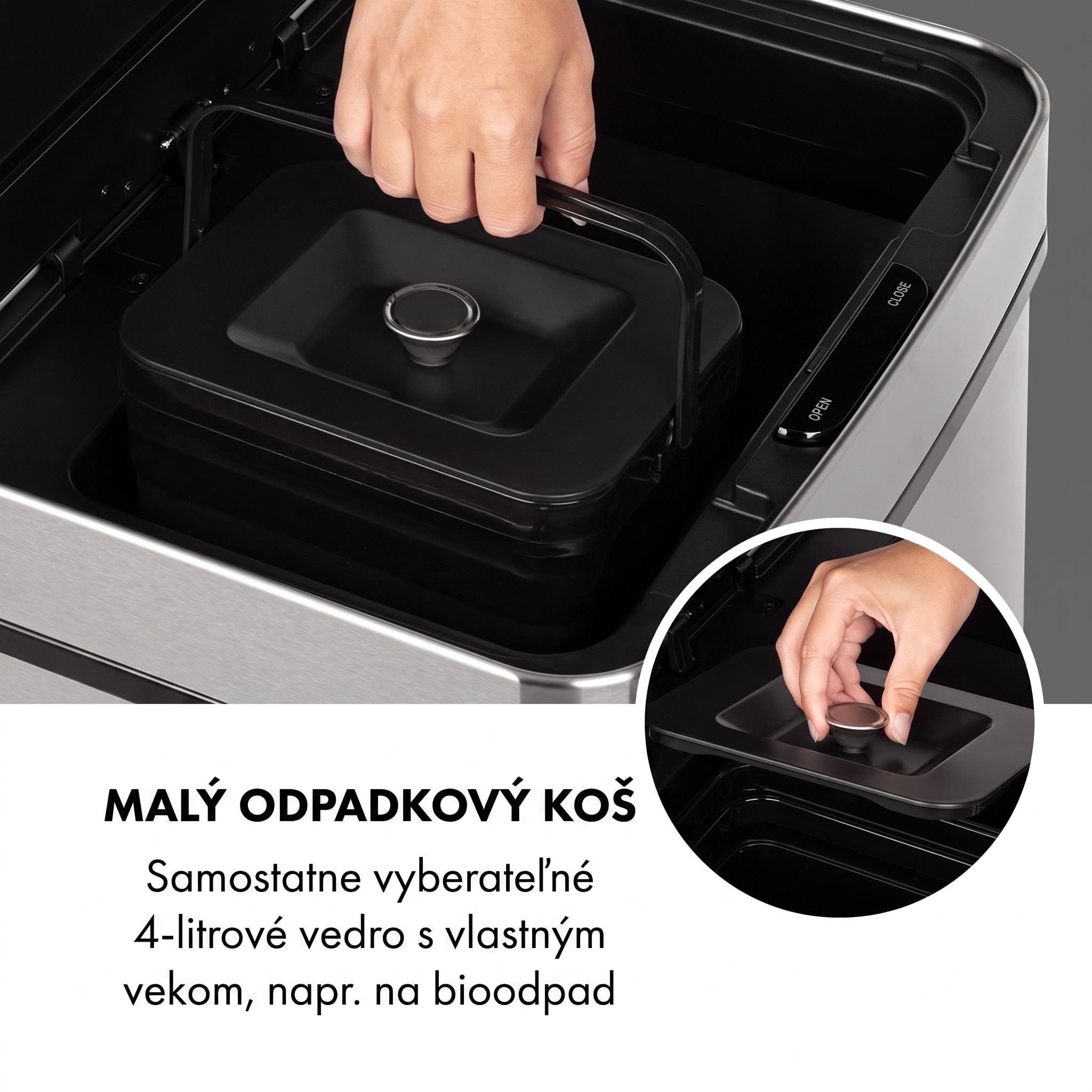 Klarstein Touchless, odpadkový kôš, senzor, 72 l, 4 nádoby, ABS/PP/ušľachtilá oceľ – Obrázok 4
