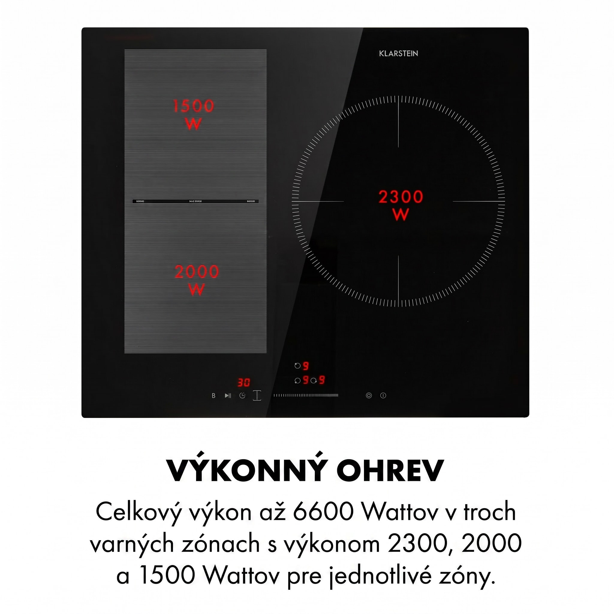 Klarstein Delicatessa 3 Flex, indukčná varná doska, 6600 W, 3 zóny, sklokeramika, čierna – Obrázok 5