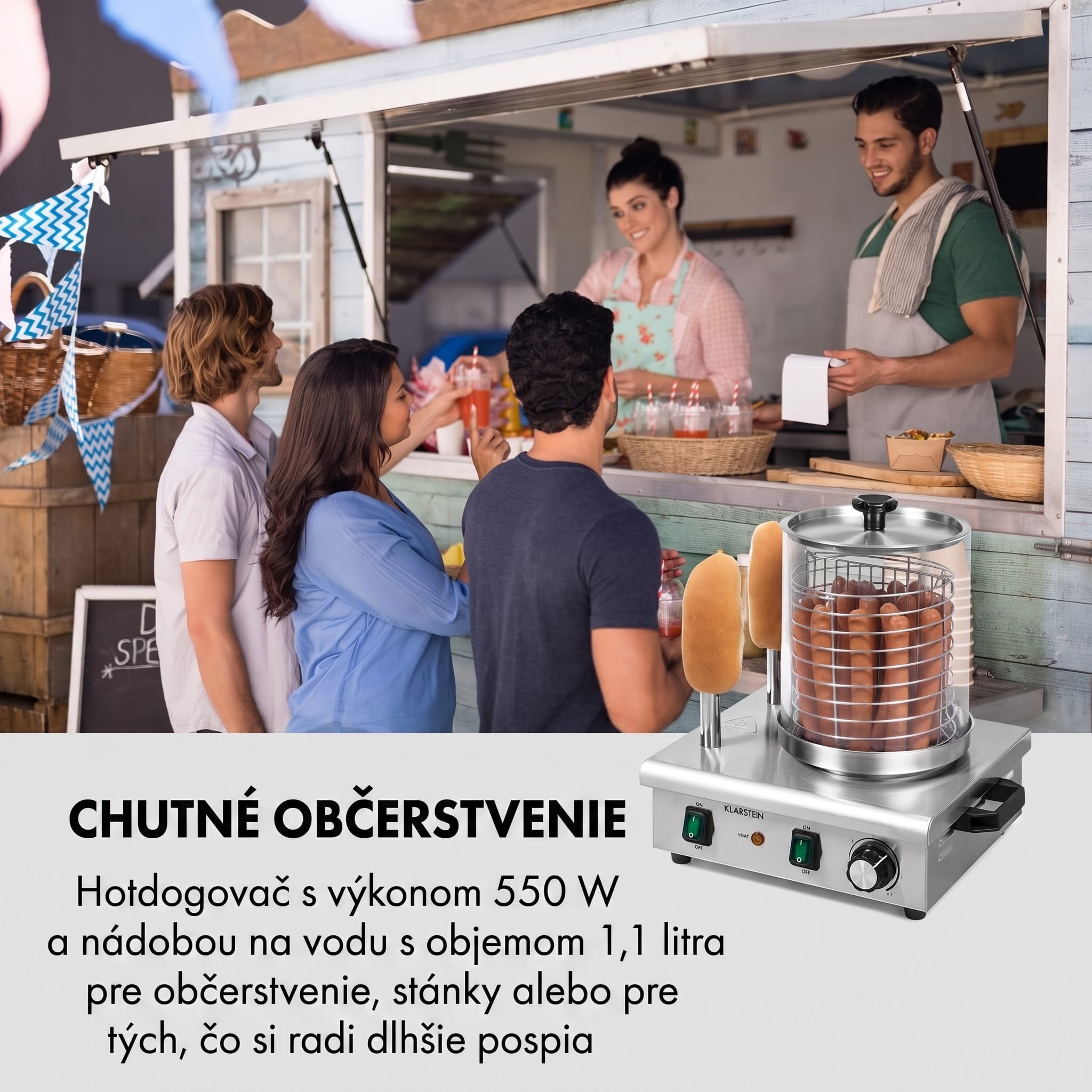 Klarstein Wurstfabrik 550, hotdogovač, 550 W, 5 l, 30 – 100 °C, sklo, nehrdzavejúca oceľ – Obrázok 2