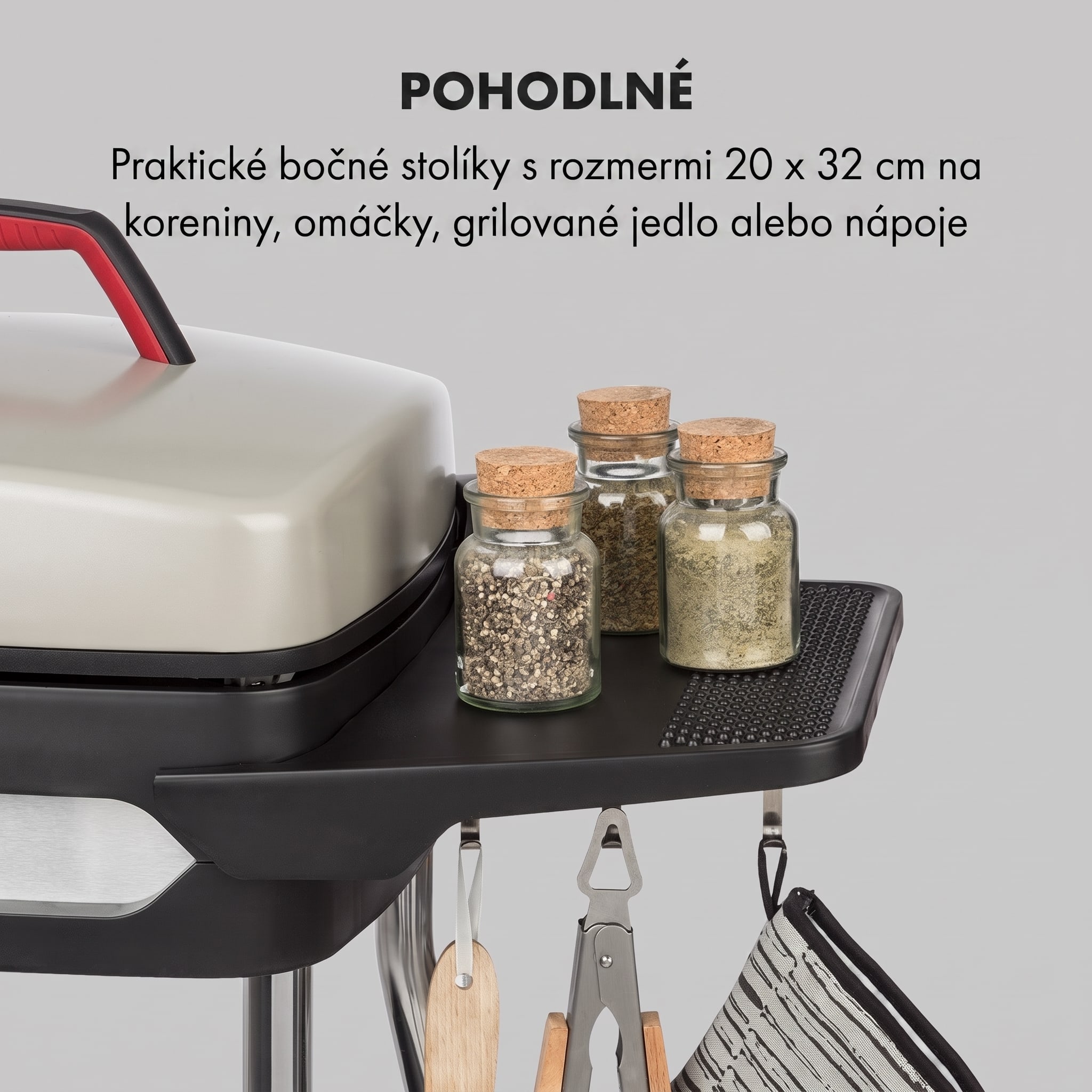 Klarstein Gatsby, elektrický gril, 2000 W, nepriľnavá grilovacia plocha, bočné stolíky, béžový/čierny – Obrázok 3