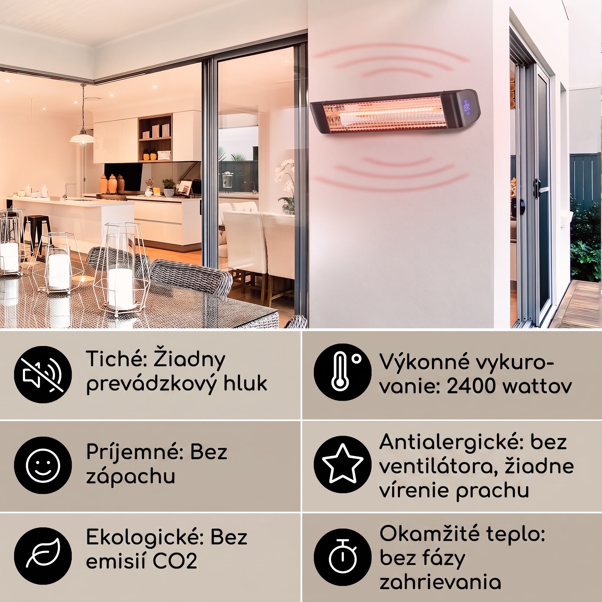 Blumfeldt Smartwave, infračervený ohrievač, 2400 W, WiFi, ovládanie cez aplikáciu, čierny – Obrázok 2
