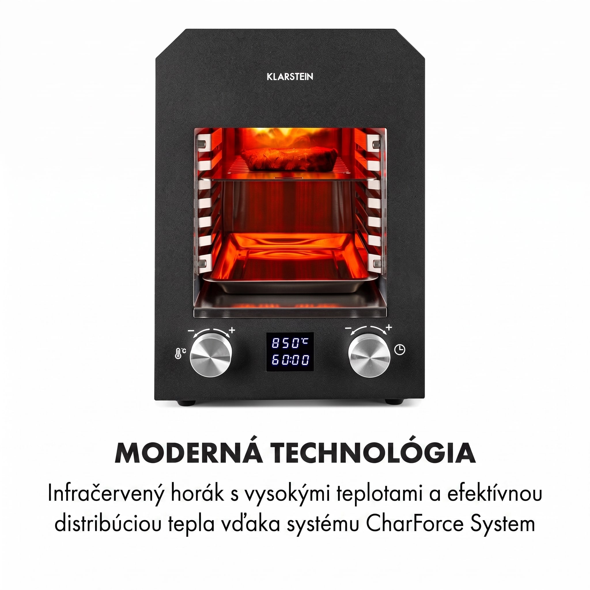 Klarstein Hannibal, vysokoteplotný gril, 2200 W, 850 °C, interiérový, nehrdzavejúca oceľ, čierny – Obrázok 3