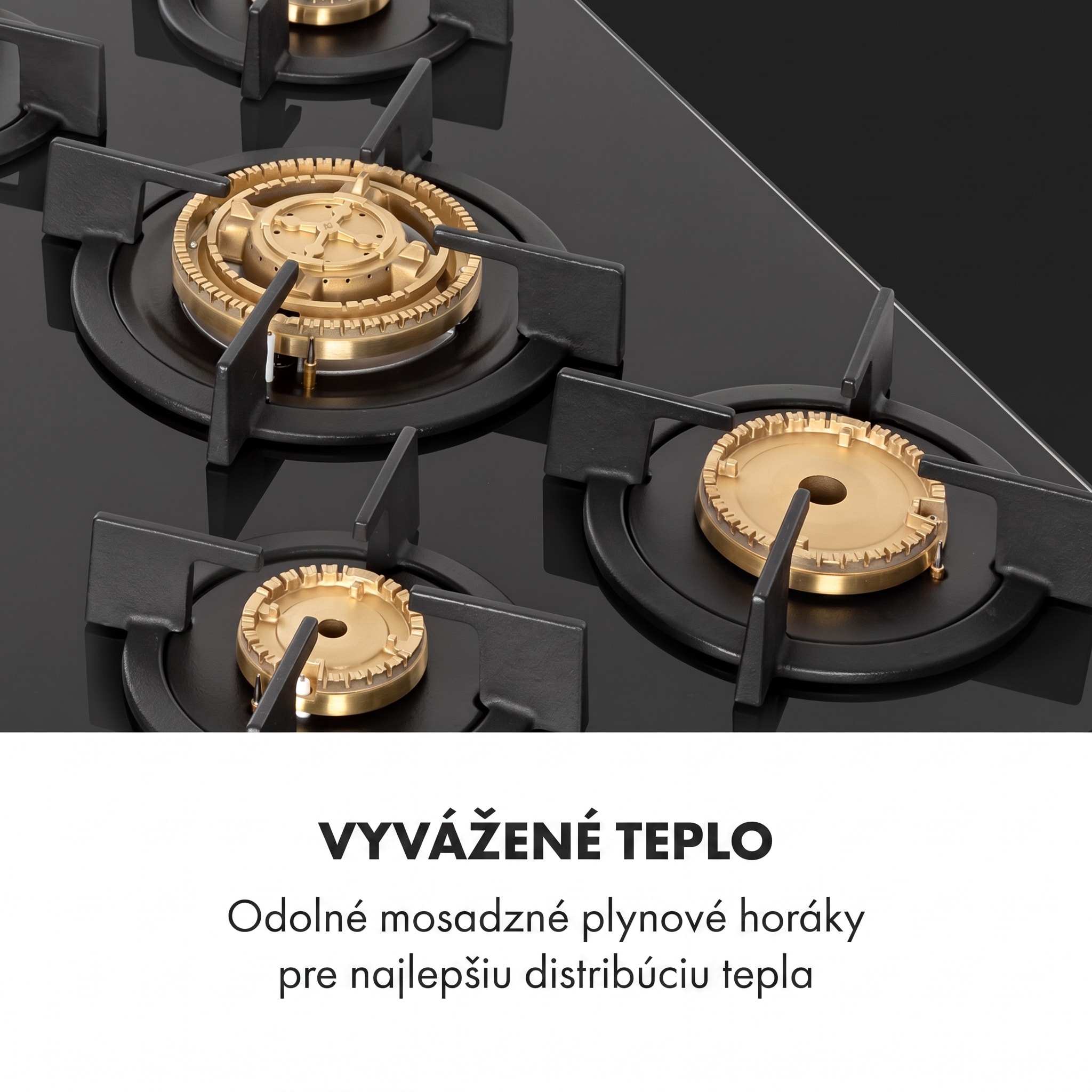 Klarstein Goldflame 5 plynová varná doska 5 horákov mosadzné horáky čierna sklokeramika – Obrázok 3