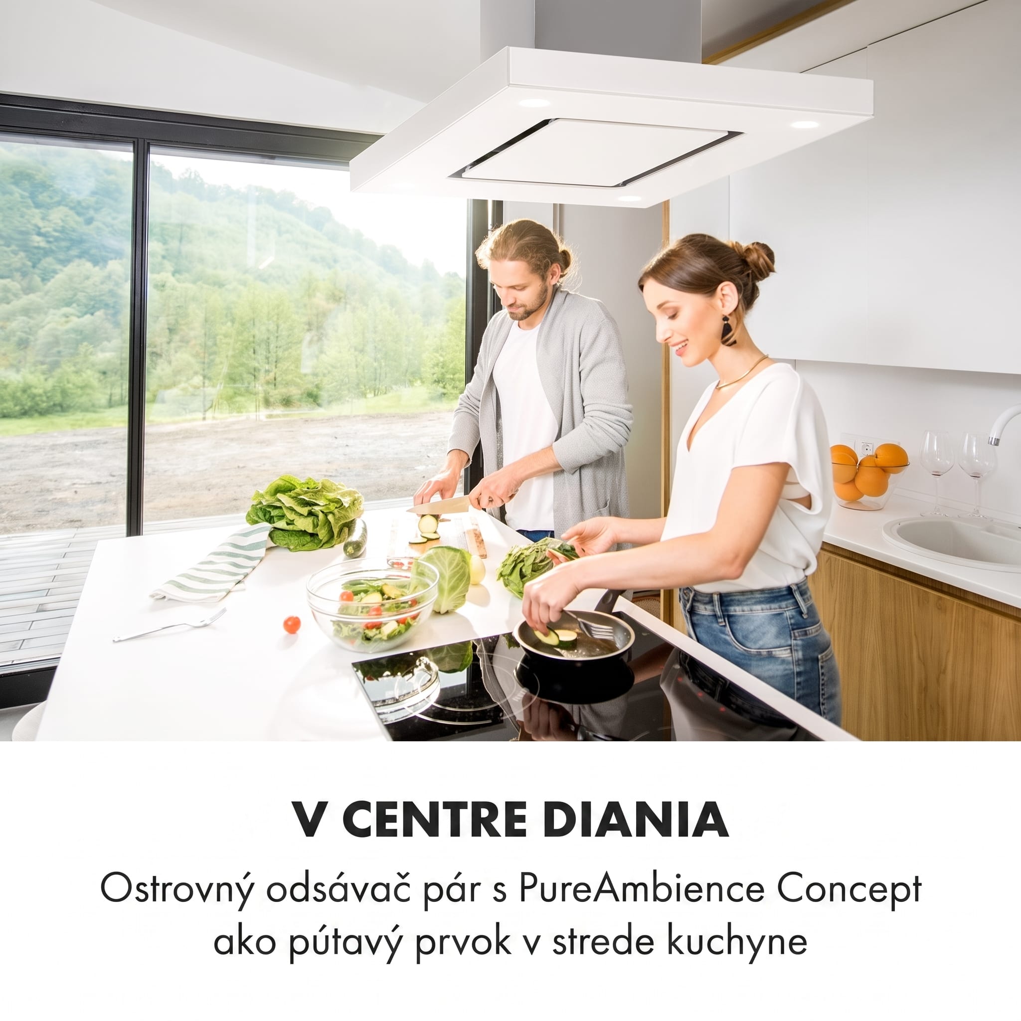 Klarstein Valeria, digestor, 90 cm, ostrovčekový, 642 m³/h, dotykový panel, LED, sklo, nehrdzavejúca oceľ, biely – Obrázok 2