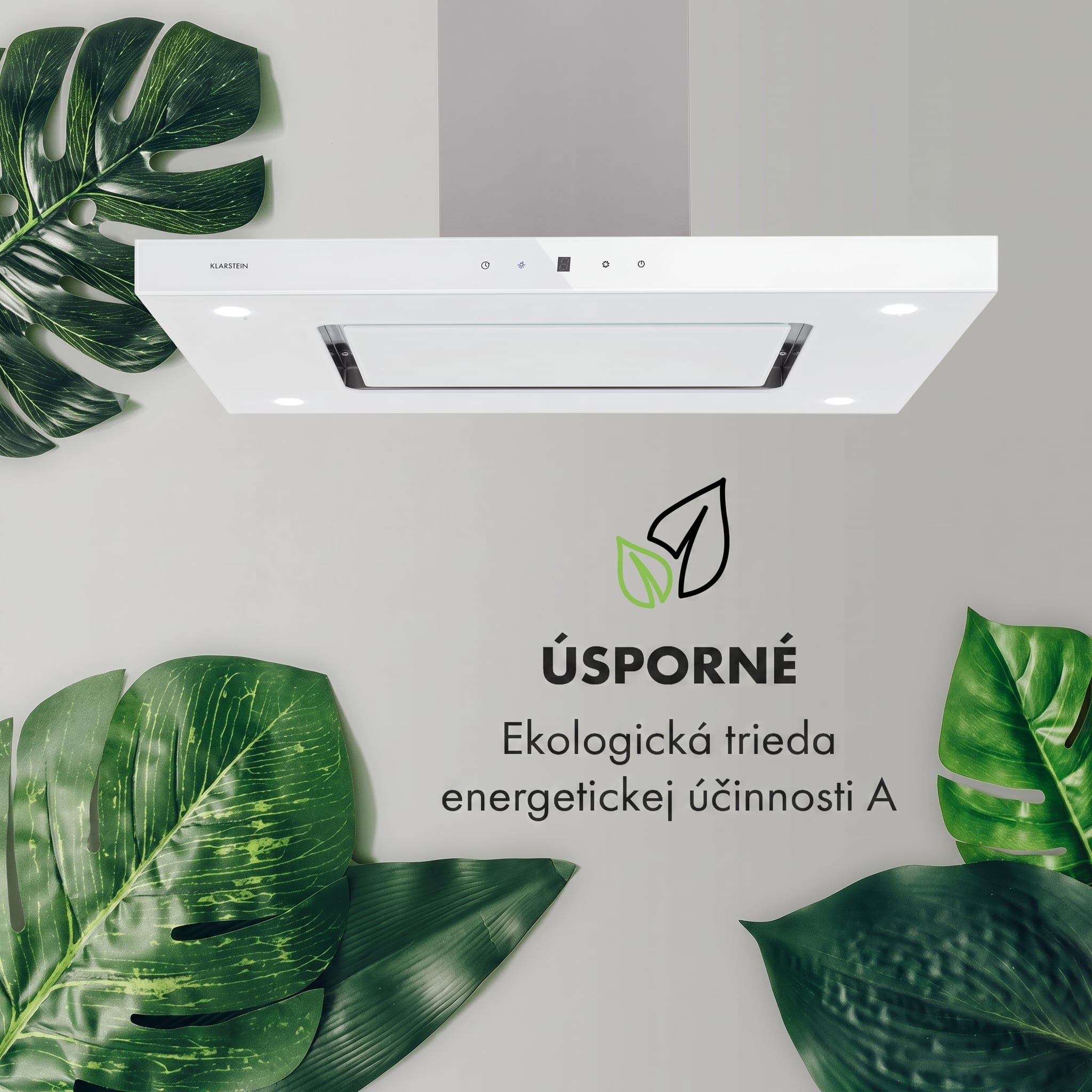 Klarstein Valeria, digestor, 90 cm, ostrovčekový, 642 m³/h, dotykový panel, LED, sklo, nehrdzavejúca oceľ, biely – Obrázok 5