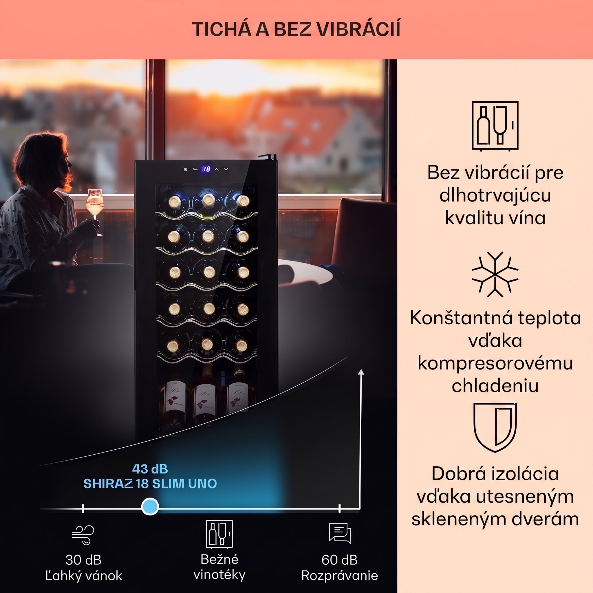 Klarstein Shiraz 18 Uno, vinotéka, 50 l, 18 fliaš, 5-18°C, dotykový ovládací panel – Obrázok 4