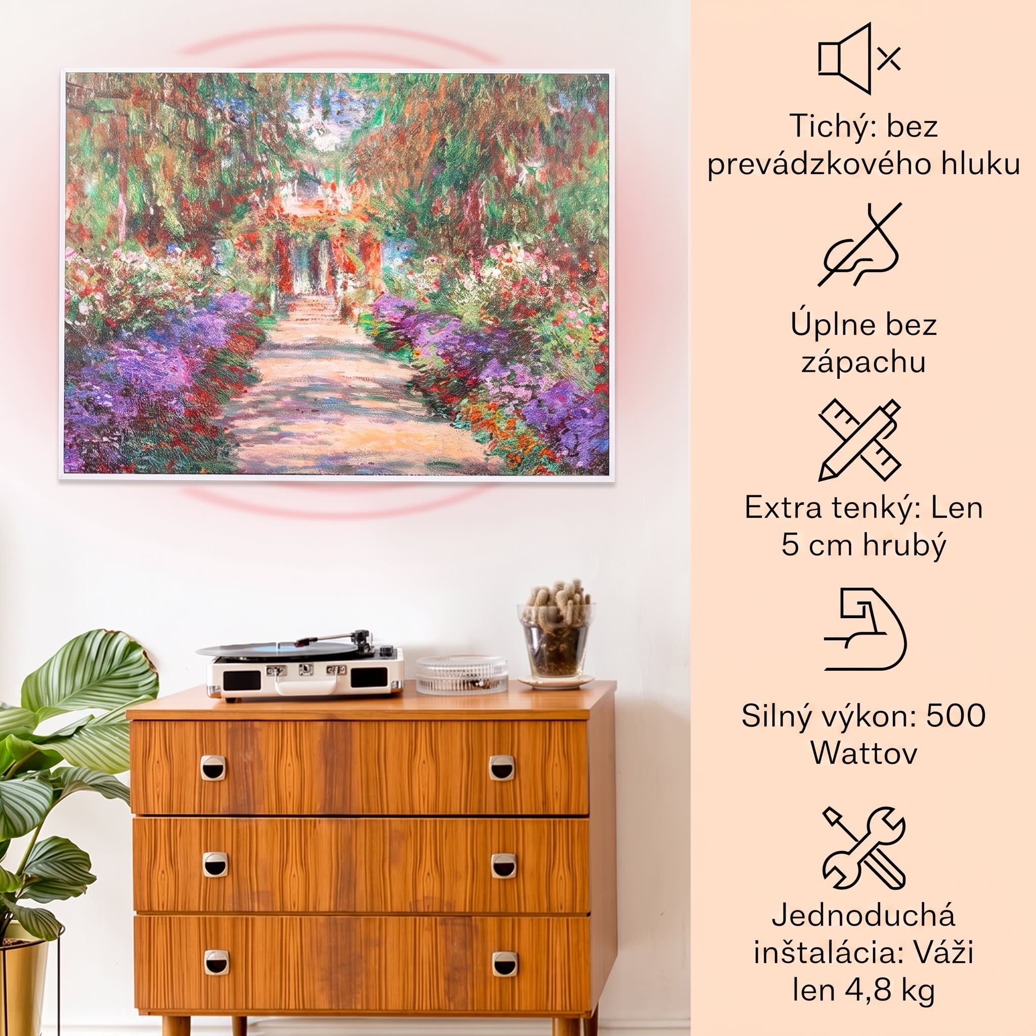 Klarstein Wonderwall Air Art Smart, infračervený ohrievač, 80 x 60 cm, 500 W, záhradná cesta – Obrázok 2
