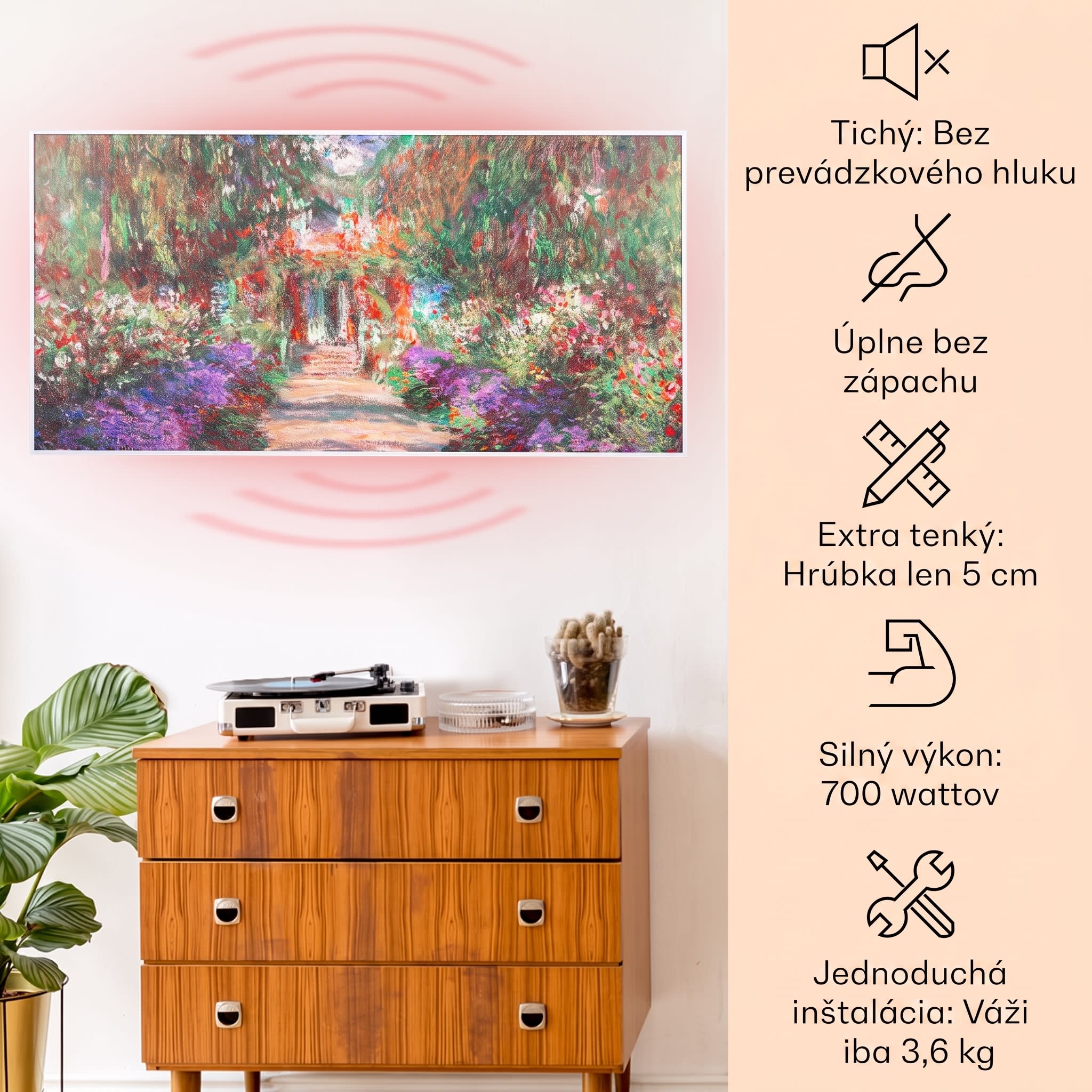 Klarstein Wonderwall Air Art Smart, infračervený ohrievač, 120 x 60 cm, 700 W, aplikácia, záhradná cestička – Obrázok 2