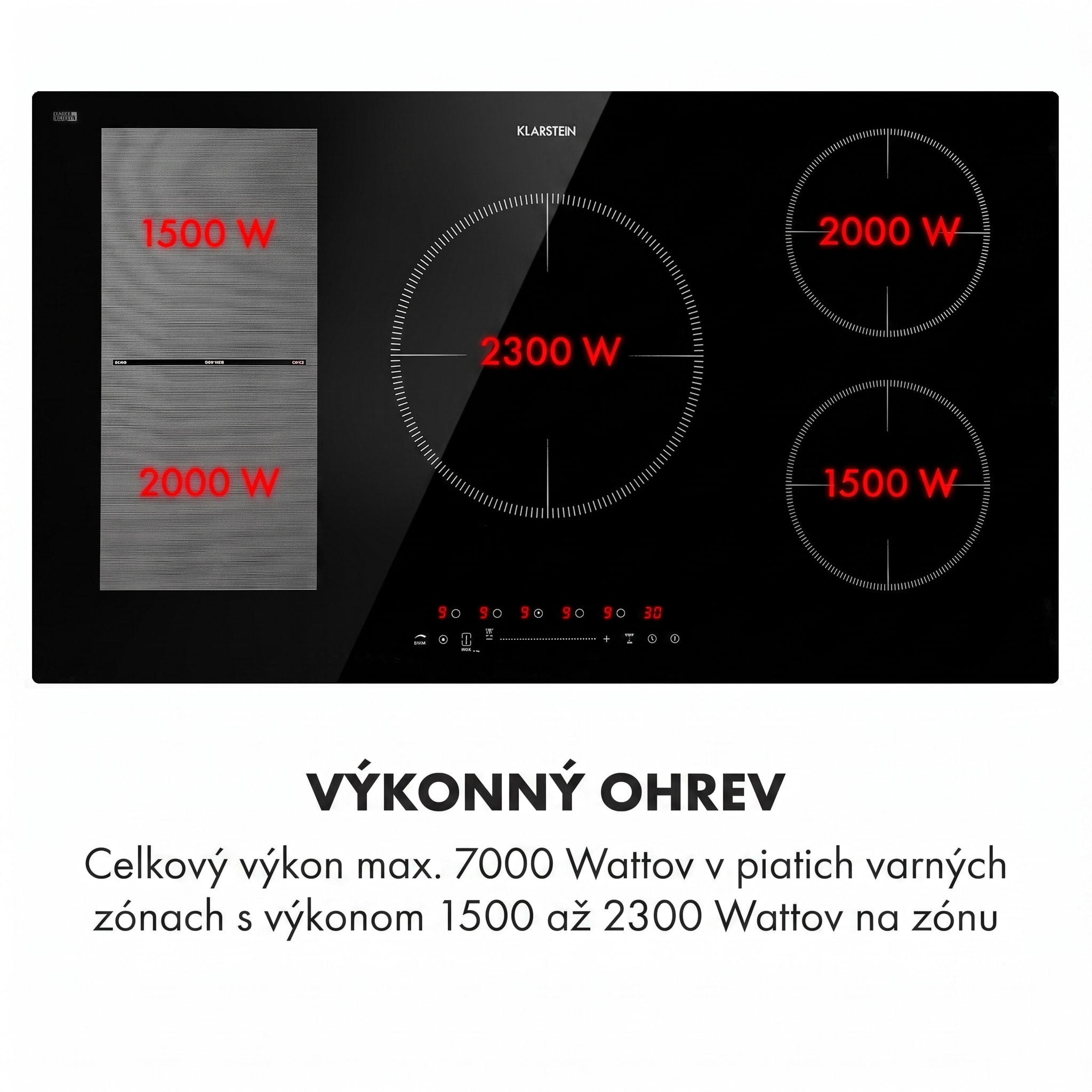 Klarstein Delicatessa 90 Hybrid, vstavaná indukčná varná doska, 7400 W, 5 zón, čierna – Obrázok 4